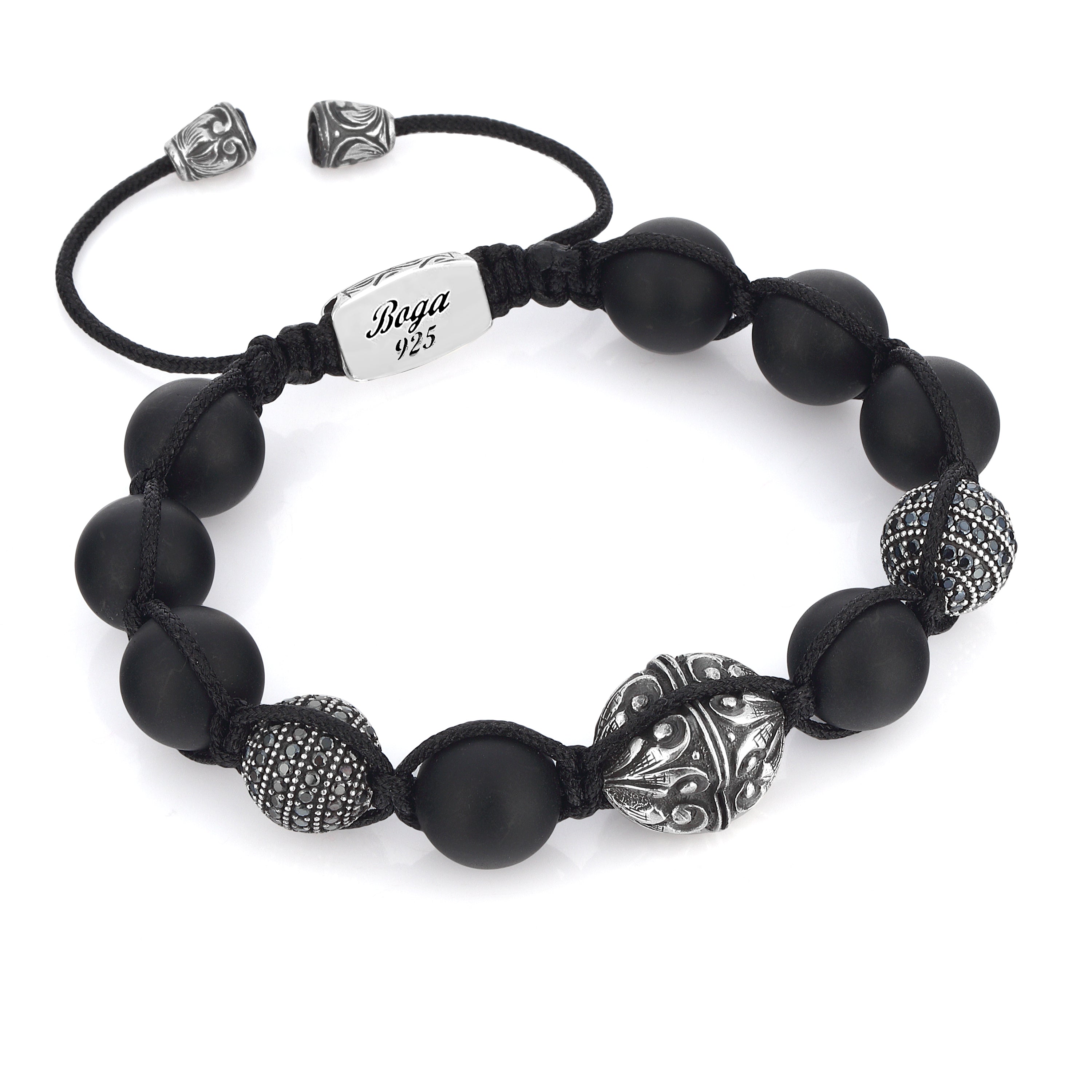 Macrame Engraved G.s Zircon Bracelet in Sterling Silver