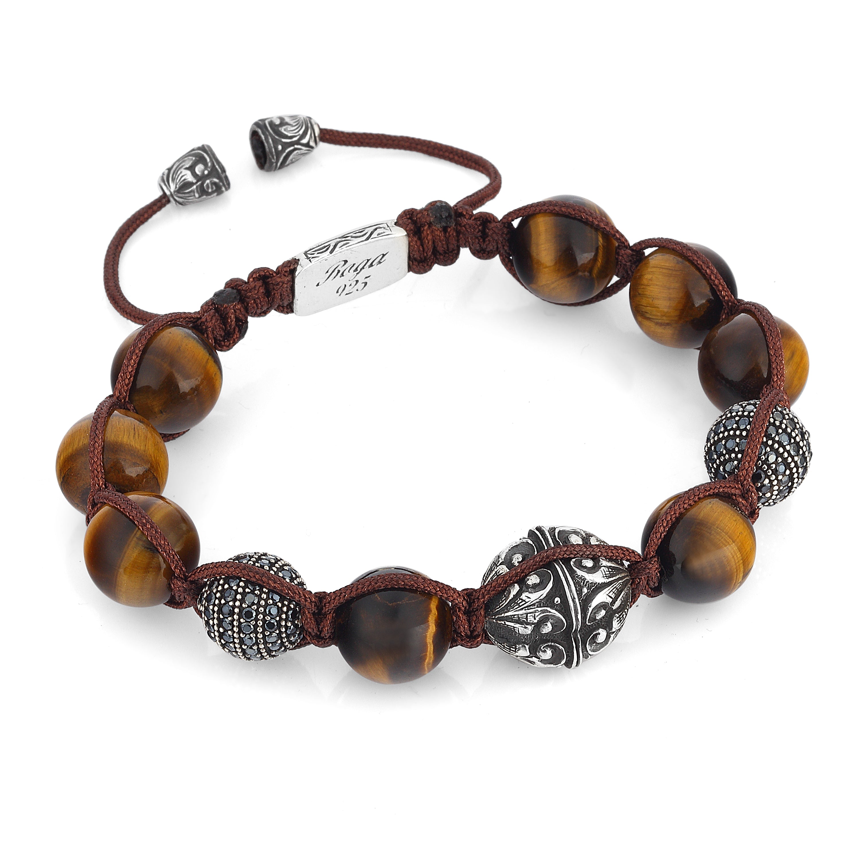 Macrame Engraved G.s Zircon Bracelet in Sterling Silver