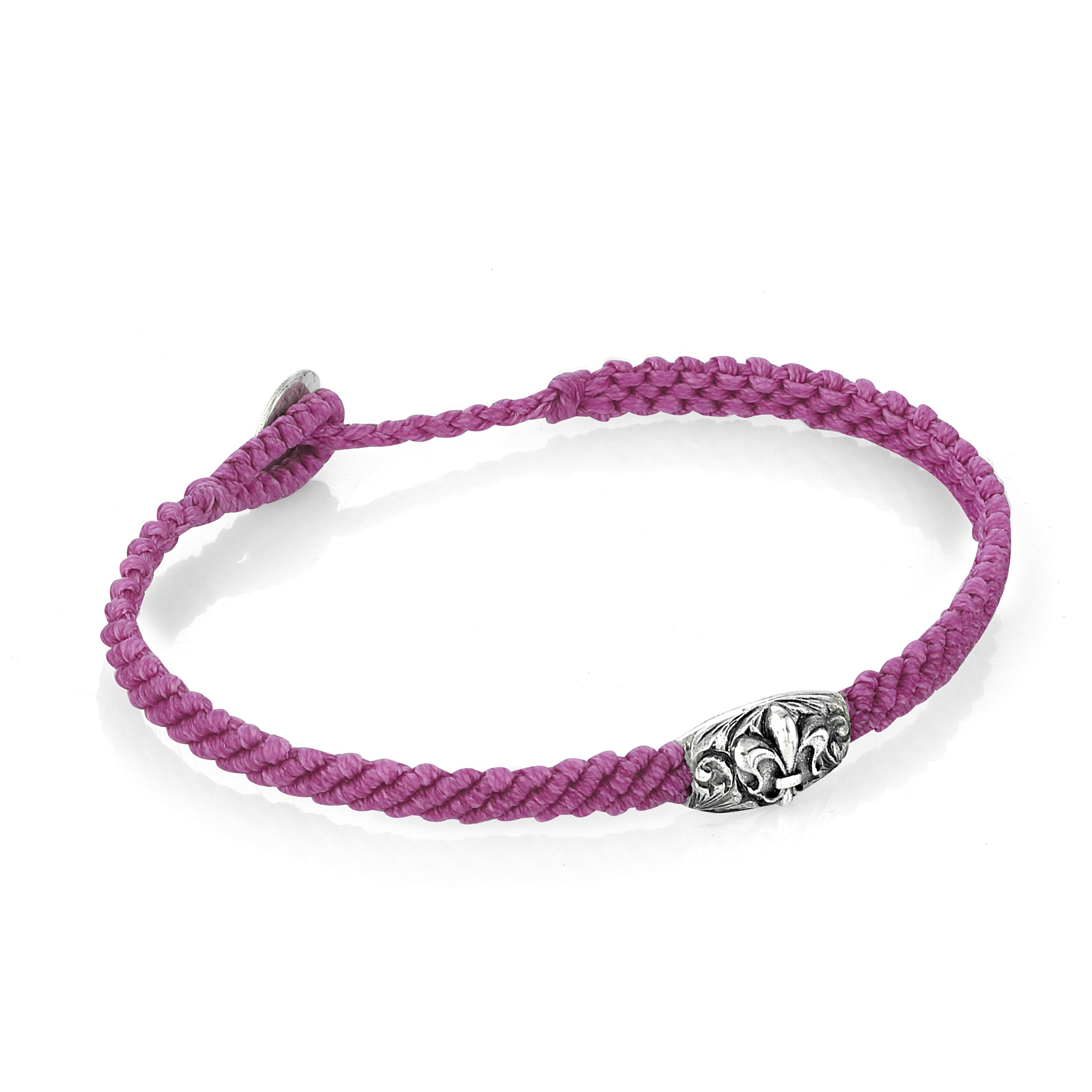 Macrame Fleur de Lis Disc Bracelet in Sterling Silver