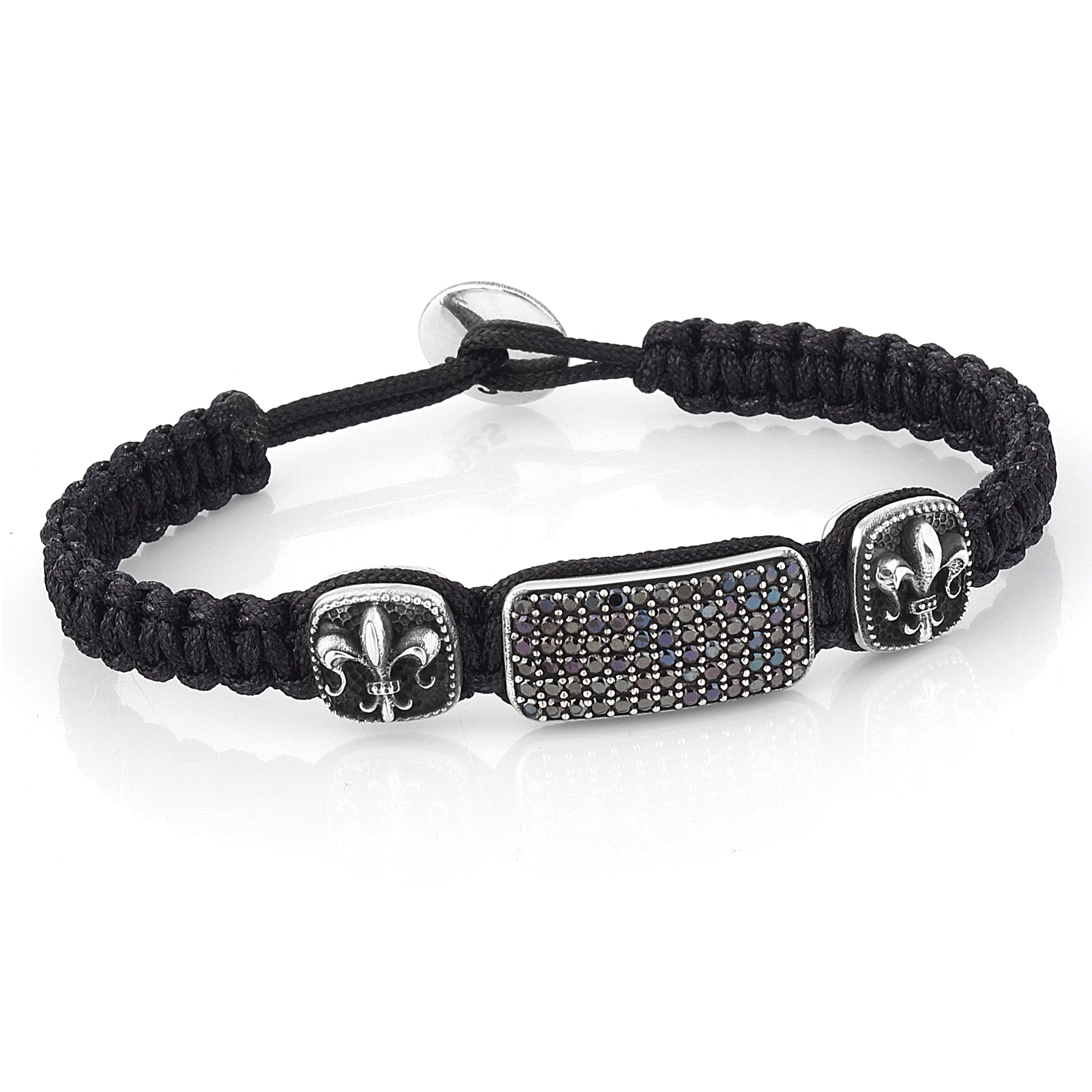 Macrame Fleur de Lis Zircon Bracelet in Sterling Silver