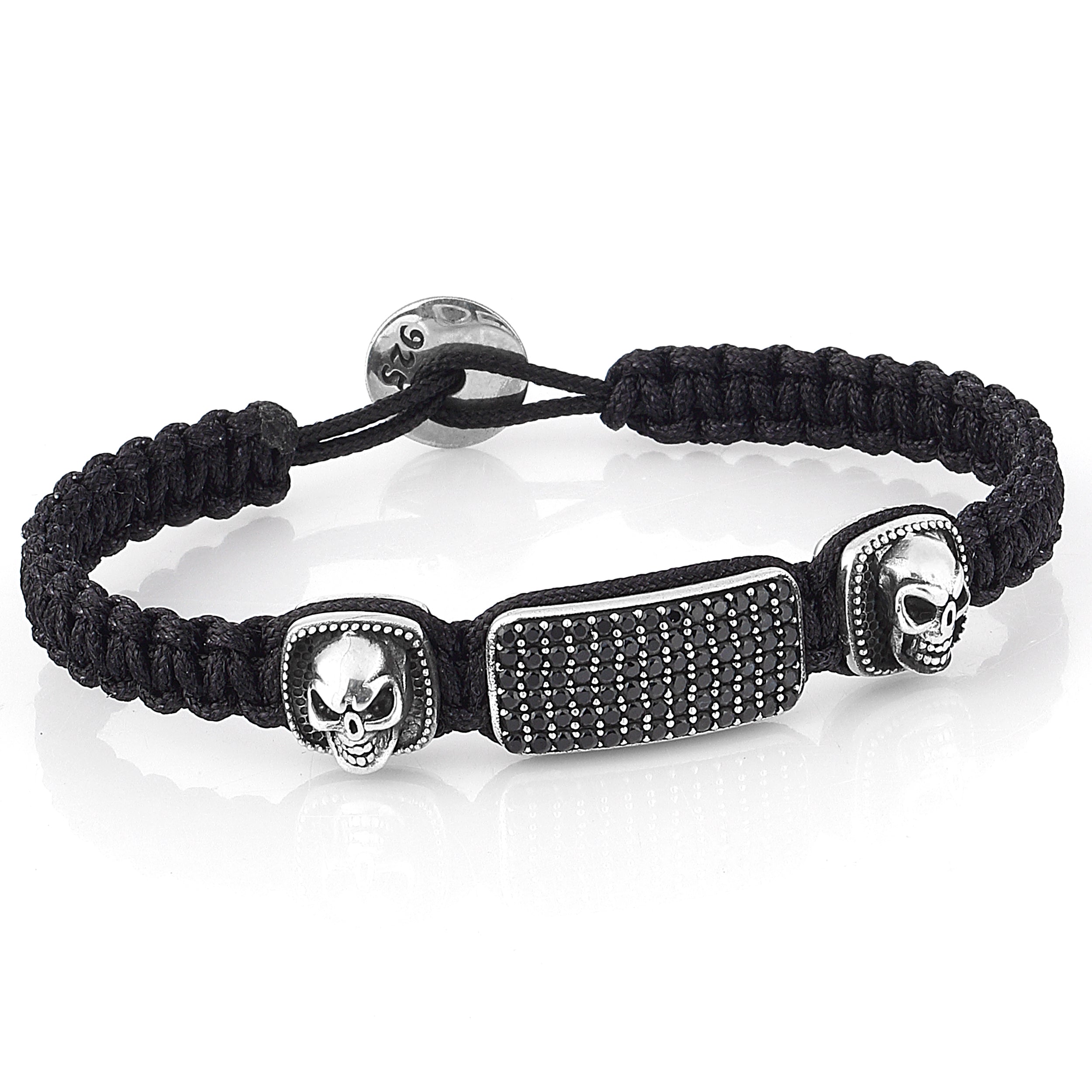 Macrame Skull Zircon Bracelet in Sterling Silver