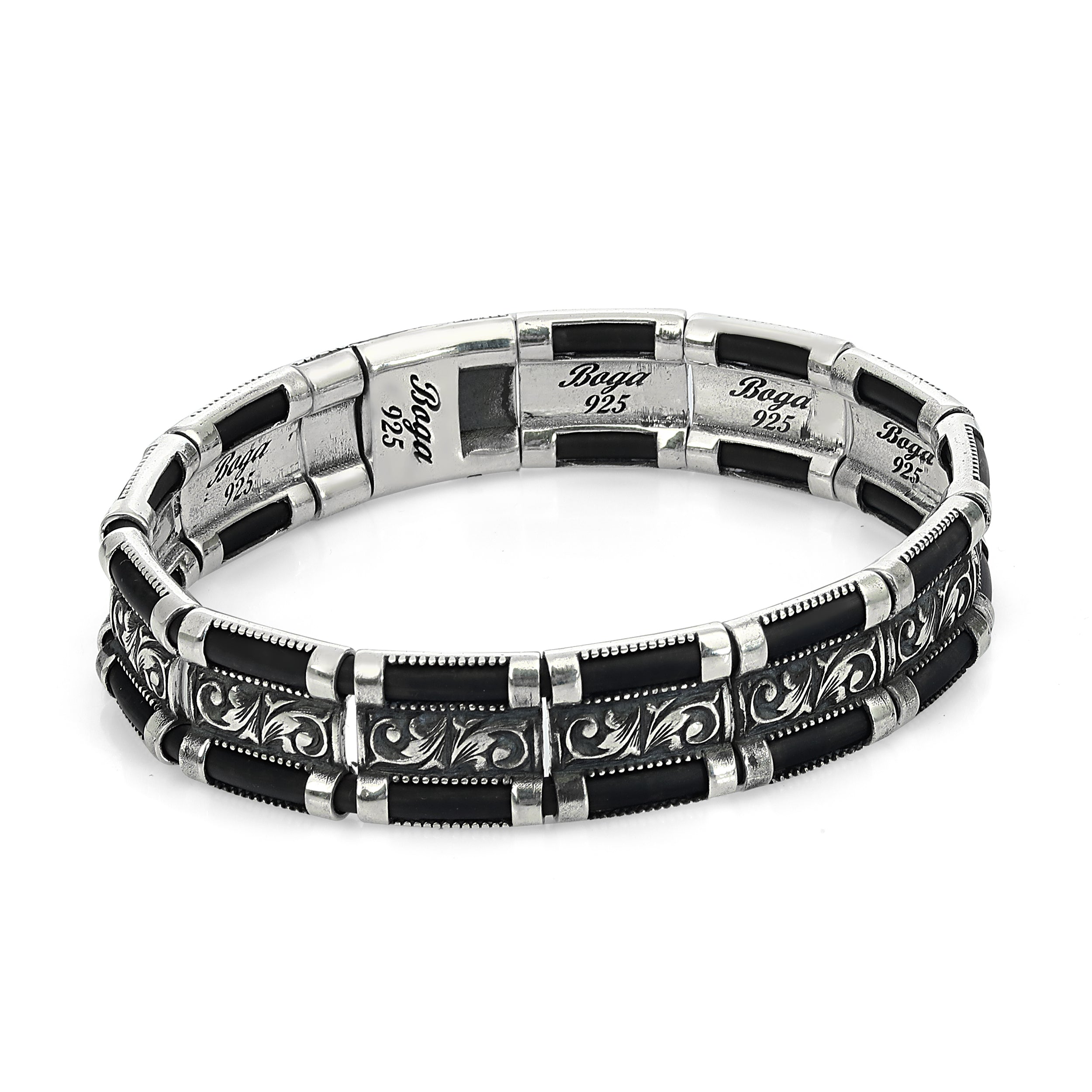 Magnet Square Engraved 12rbr Bracelet in Sterling Silver