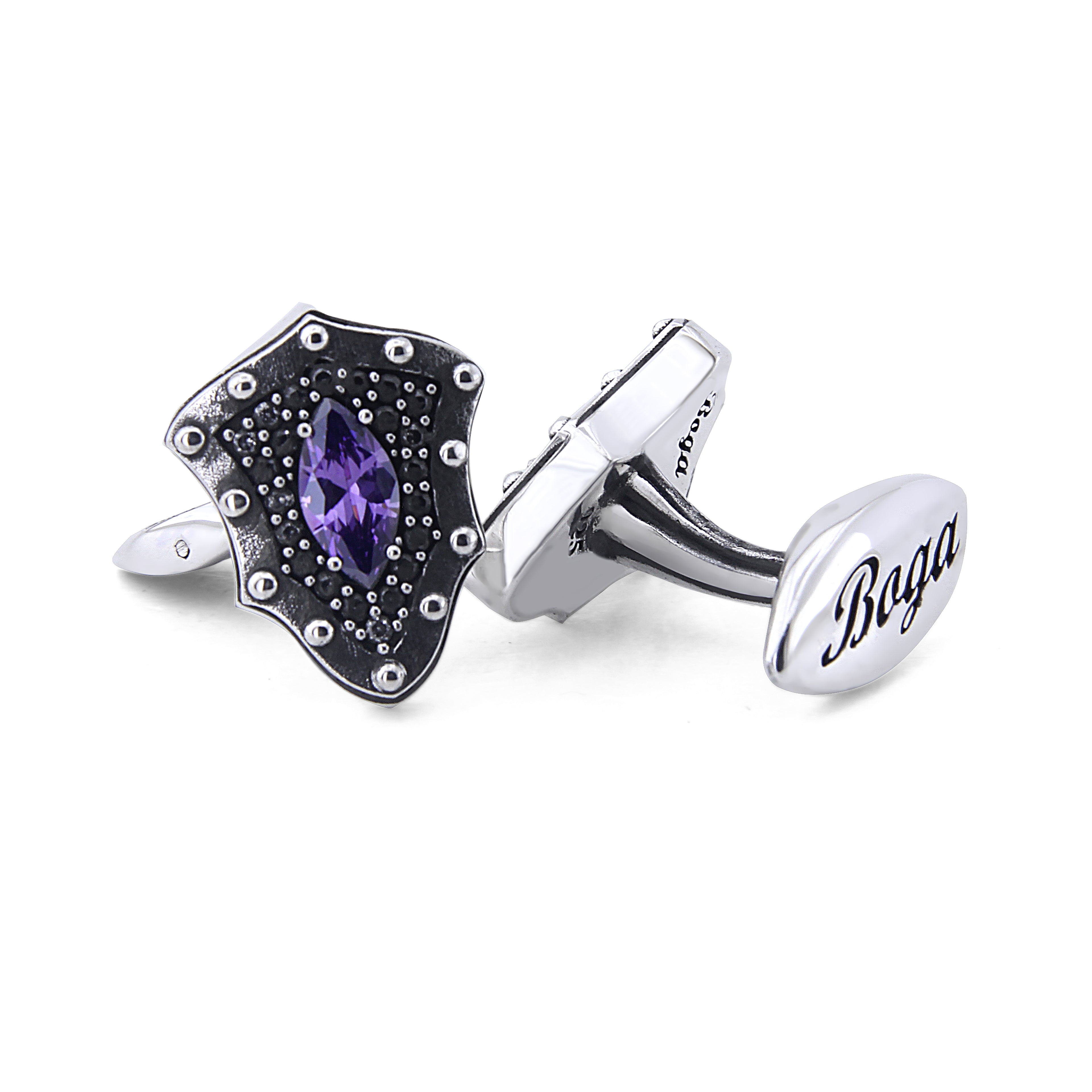 Marquise Shield Zircon Cufflinks in Sterling Silver