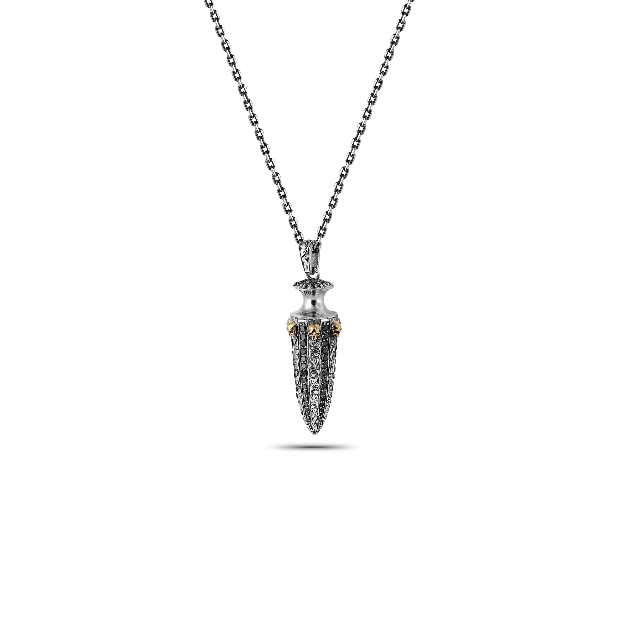 Engraved Skull Bullet - 14K Sterling Silver in Sterling Silver & 14K Gold