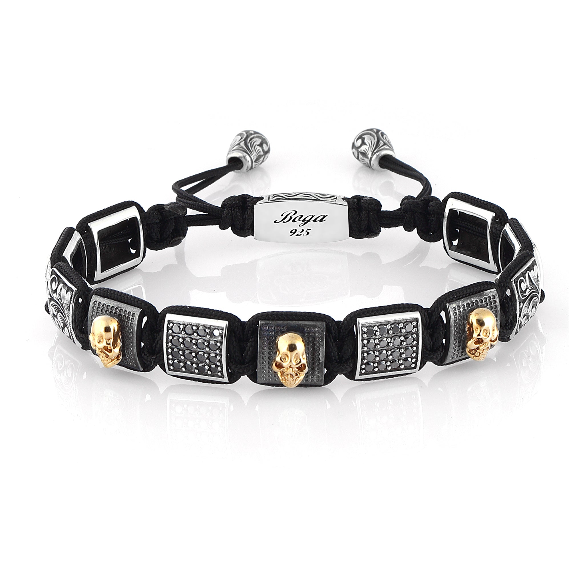 3skull Diamond Engraved Macrame 14K Sterling Silver in Sterling Silver & 14K Gold
