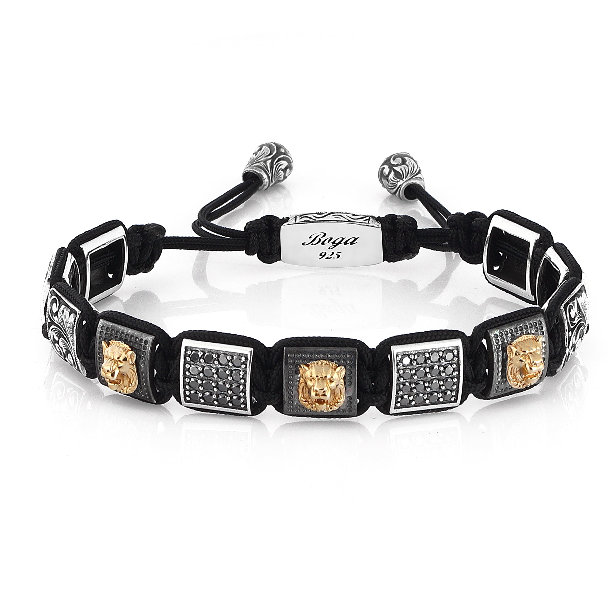 3lion Diamond Engraved Macrame 14K Sterling Silver in Sterling Silver & 14K Gold