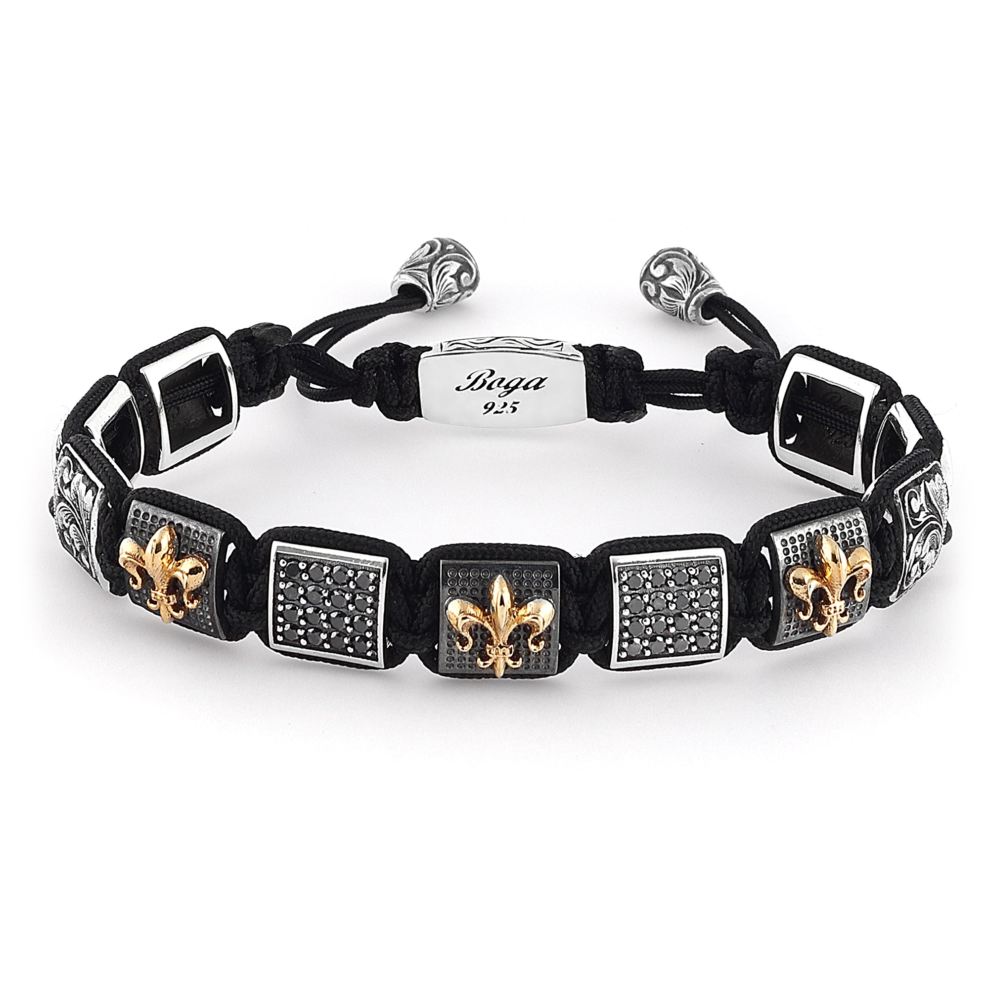 3fleur de Lis Diamond Engraved Macrame 14K Sterling Silver in Sterling Silver & 14K Gold