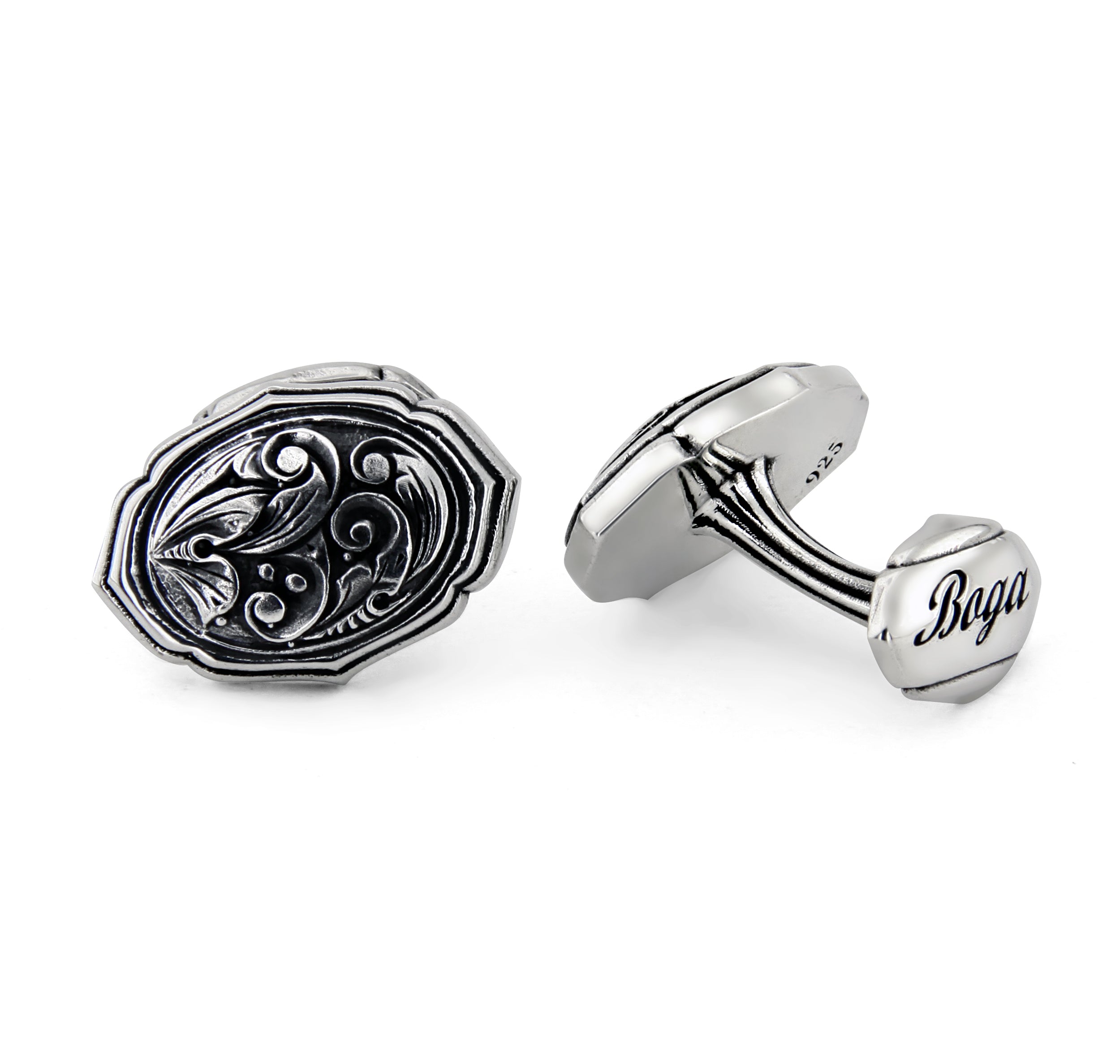 Oval Engraved Cufflinks in Sterling Silver