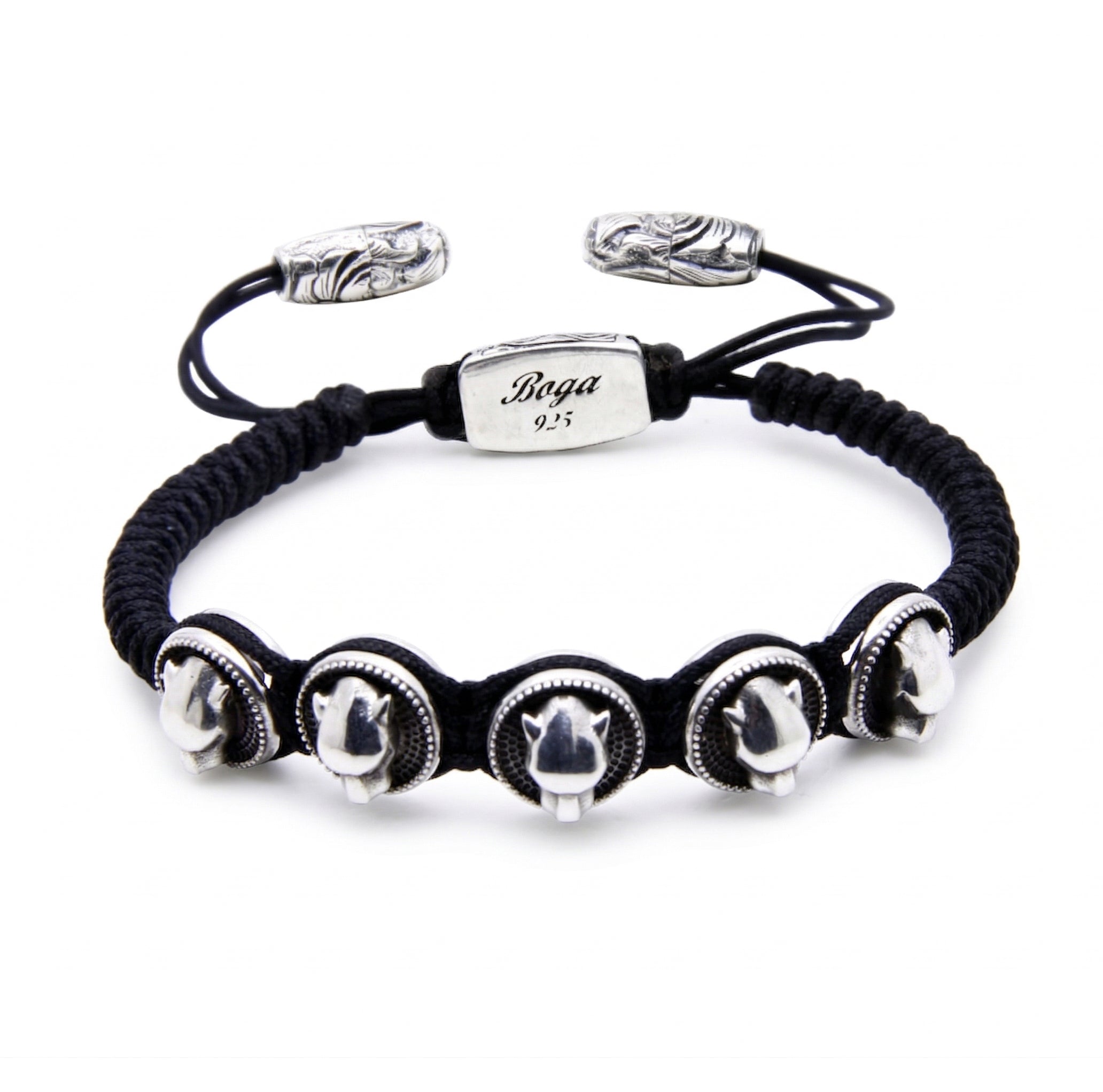 Panther Circular Snake Macrame Bracelet in Sterling Silver