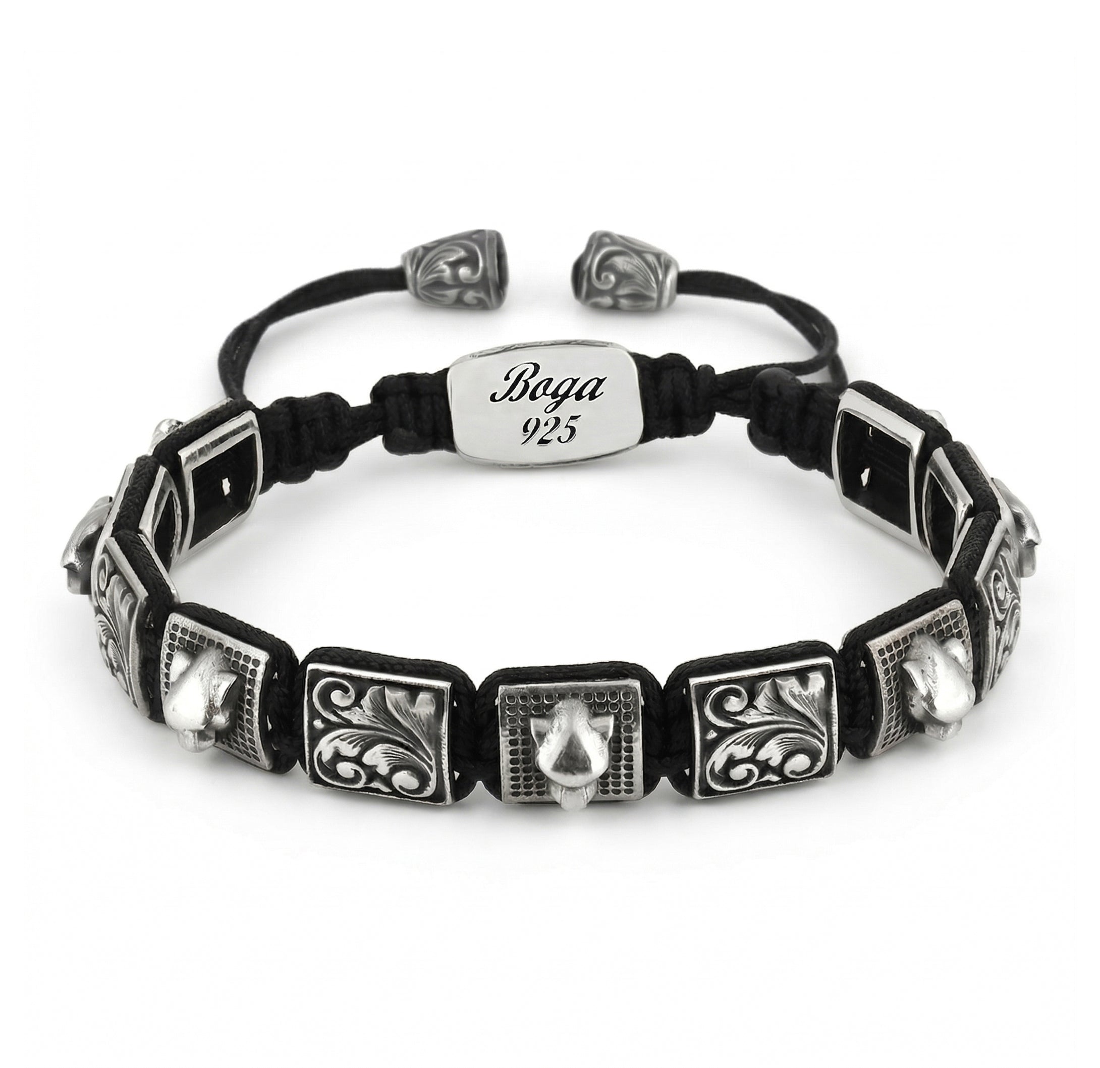 Panther Engraved 11mm Macrame Bracelet in Sterling Silver