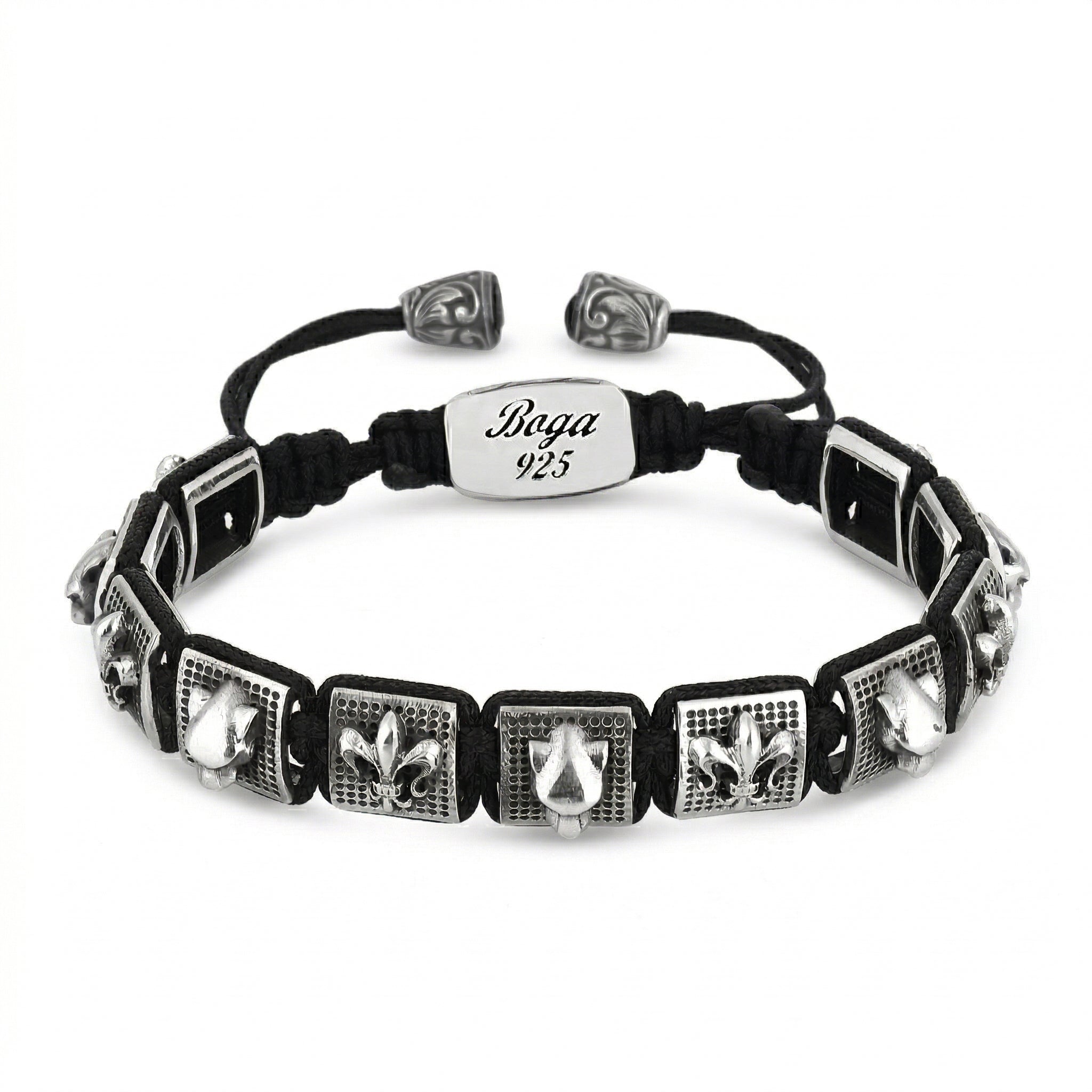 Panther Fleur de Lis Macrame Bracelet in Sterling Silver
