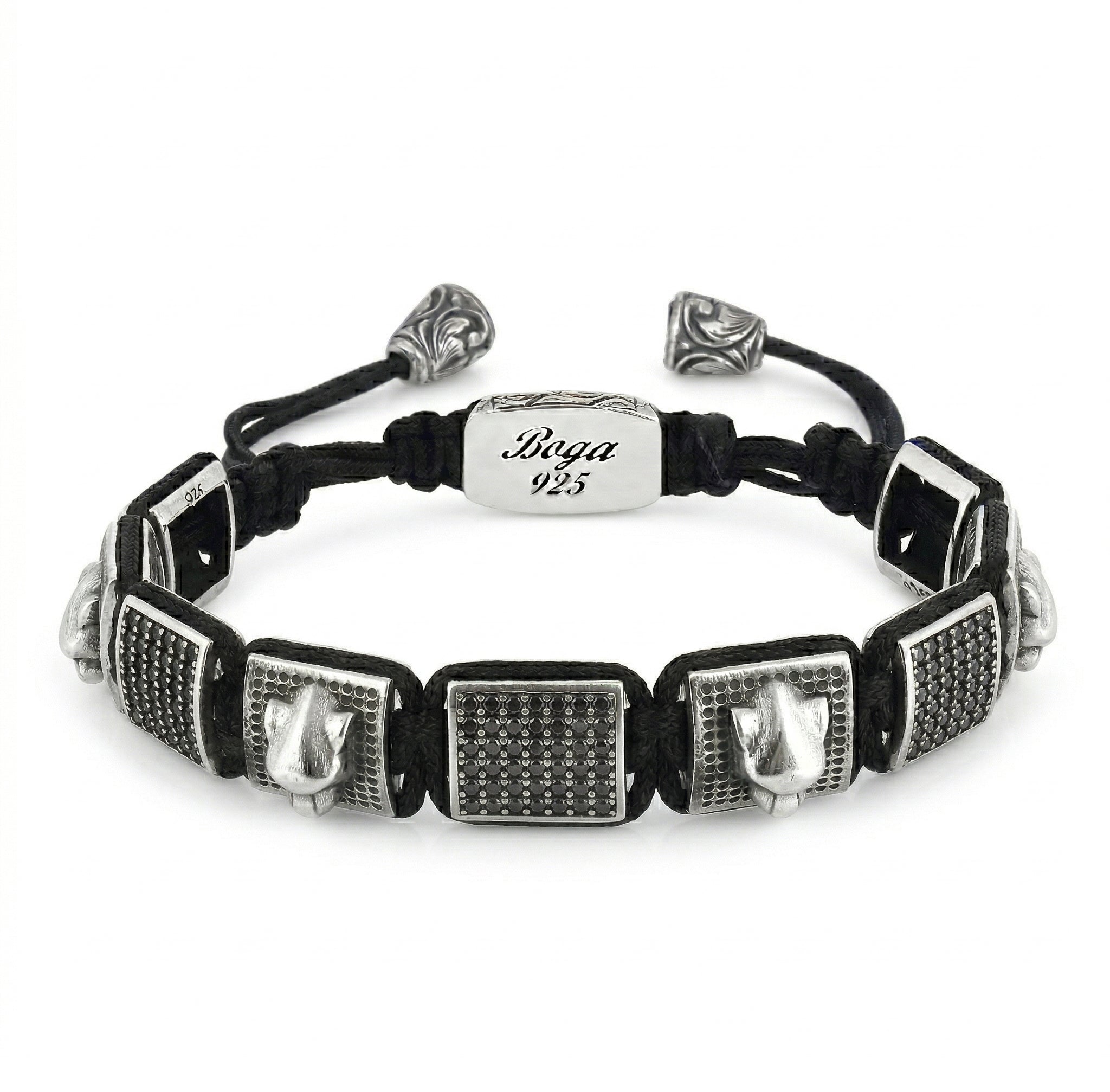 Panther Zircon Macrame Bracelet in Sterling Silver