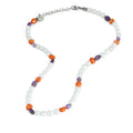 Pearl Coral Amethyst Skull Lock Necklace in Sterling Silver