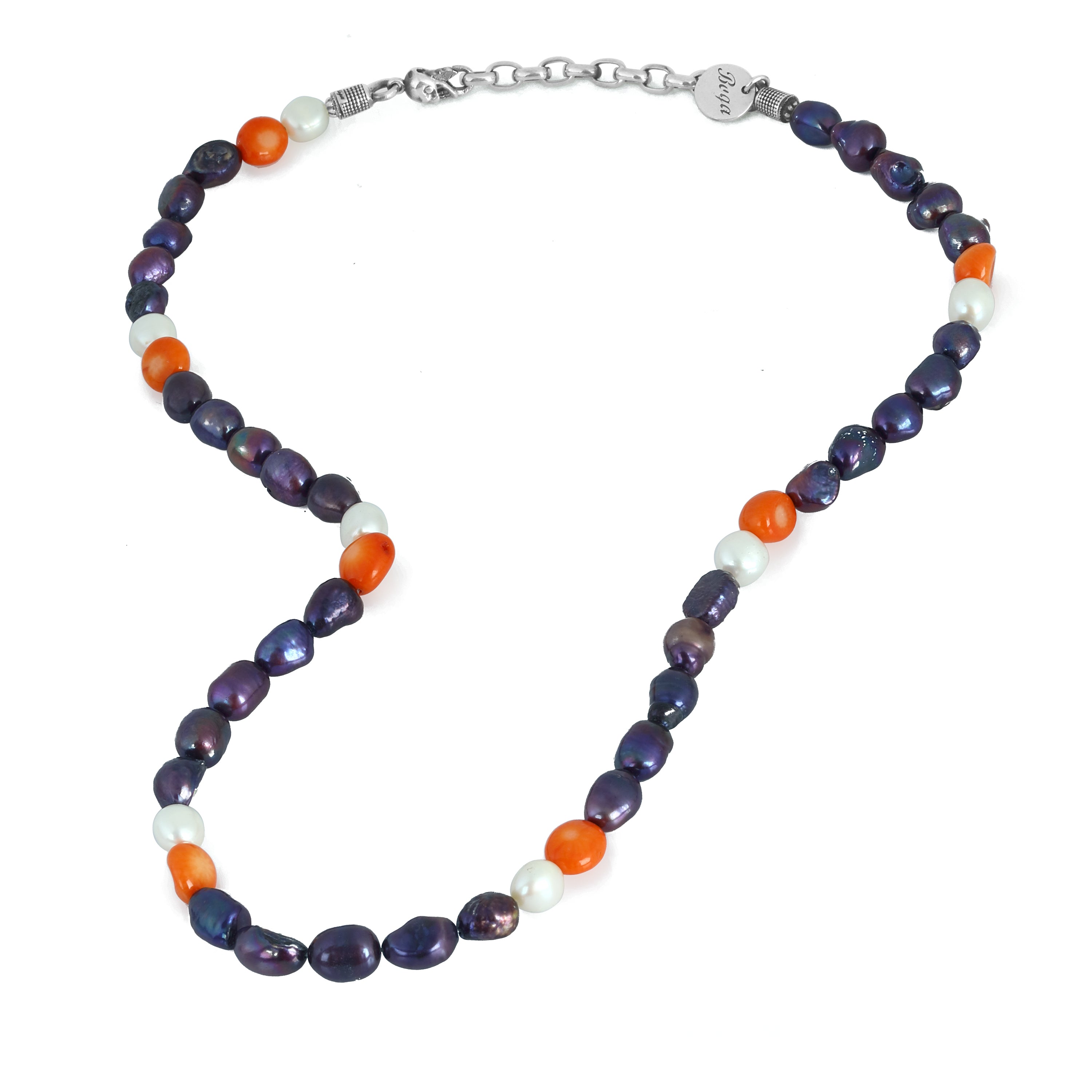 Pearl Pearl Coral Skull Lock Necklace in Sterling Silver