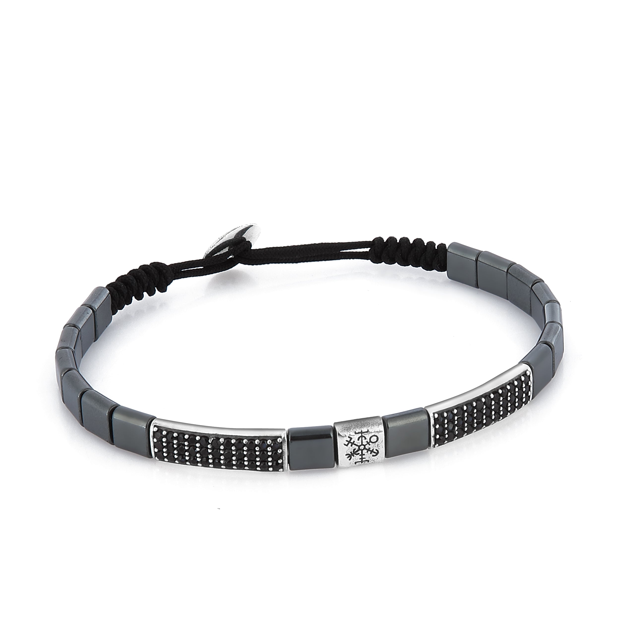 Protection Symbol Double Zircon Hematite Bracelet in Sterling Silver