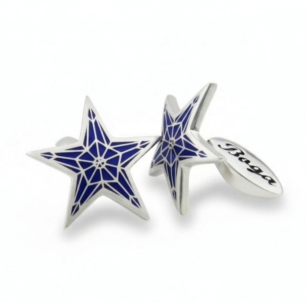 R. Star Pentagon Dkp Cufflinks in Sterling Silver
