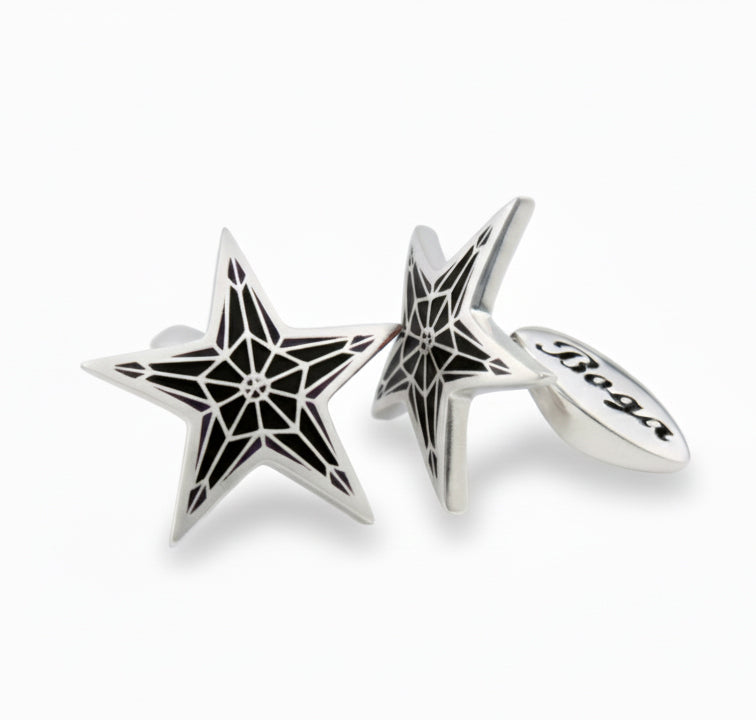 R. Star Pentagon Dkp Cufflinks in Sterling Silver