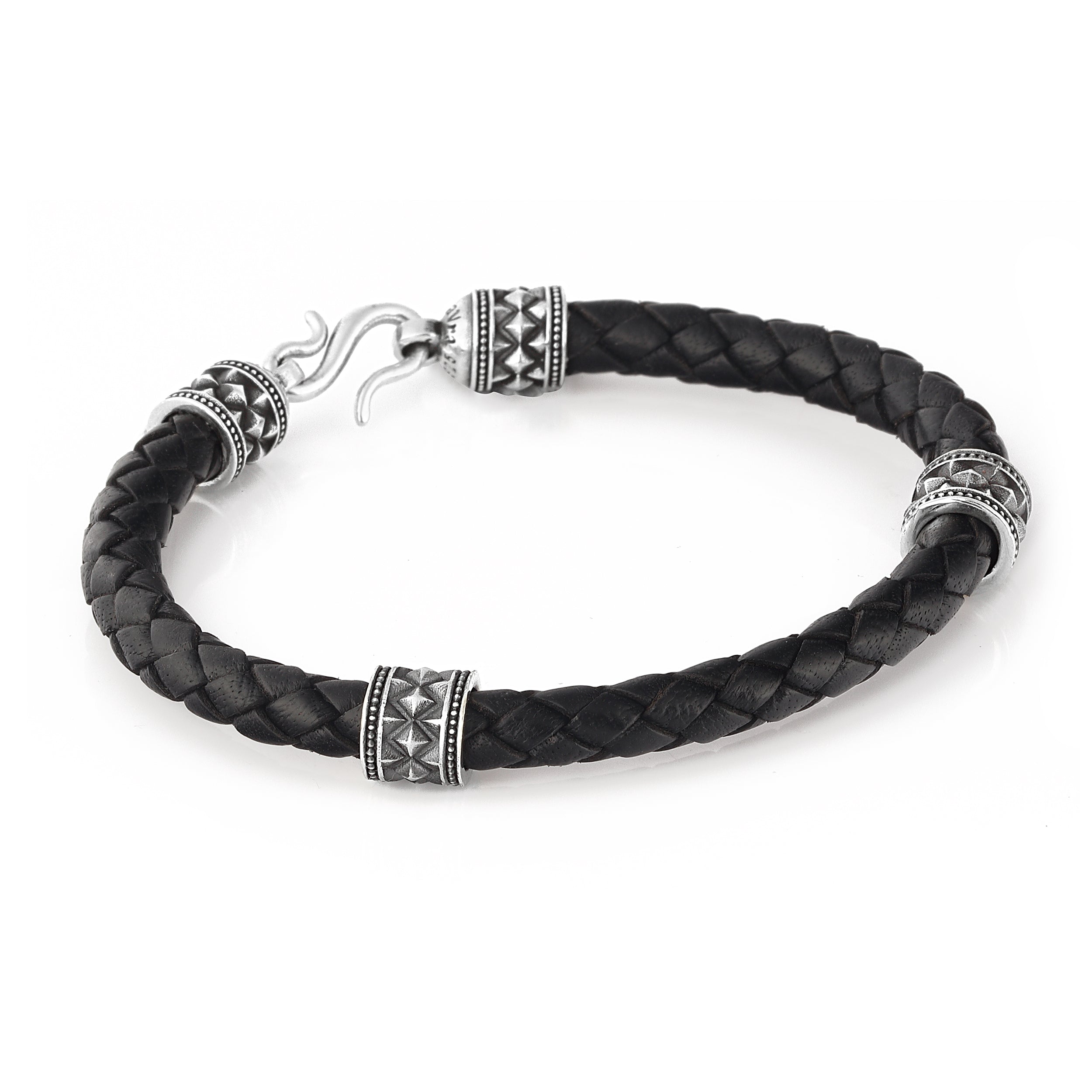 Ragnar 2pcs Leather Bracelet in Sterling Silver