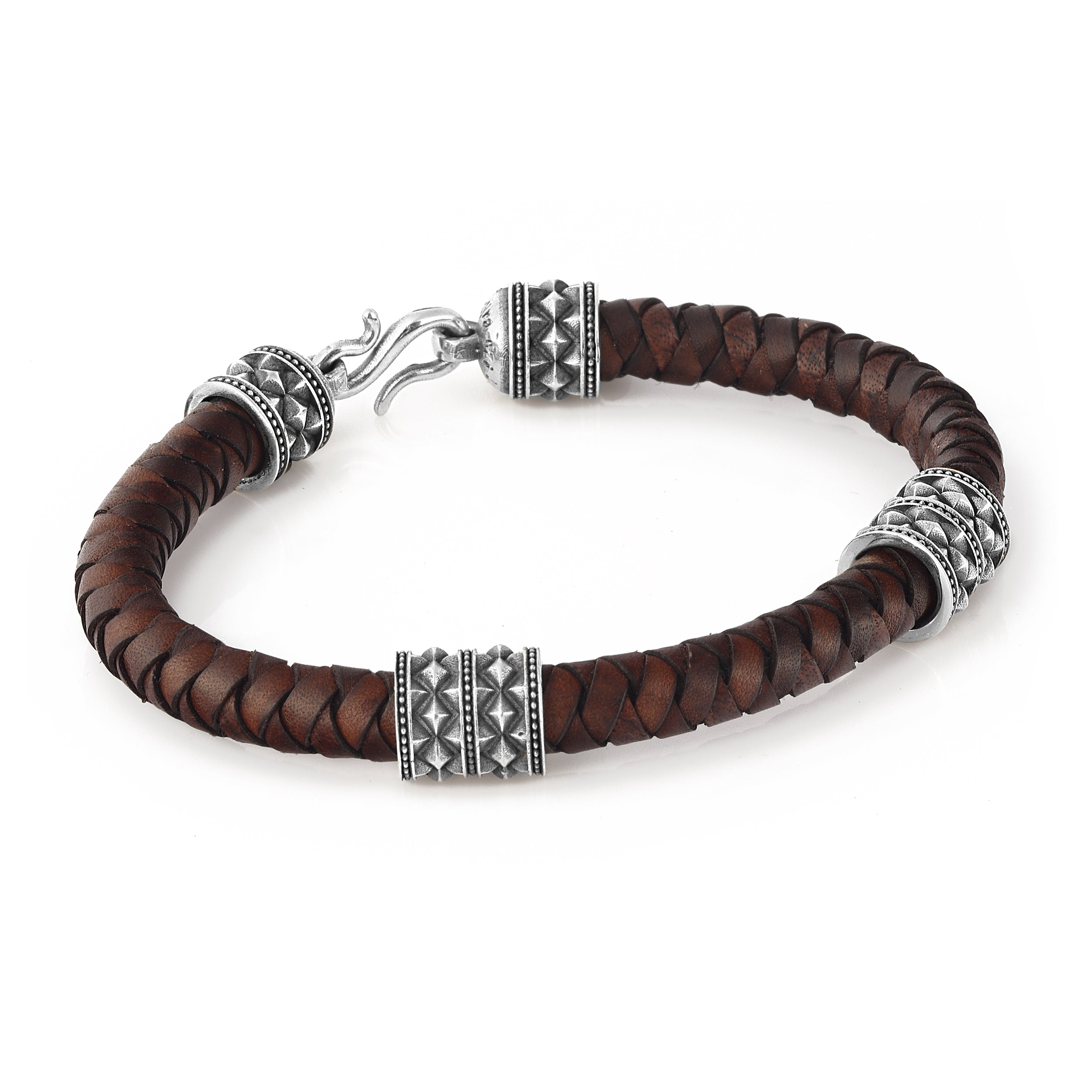 Ragnar 2pcs Leather Cross Bracelet in Sterling Silver