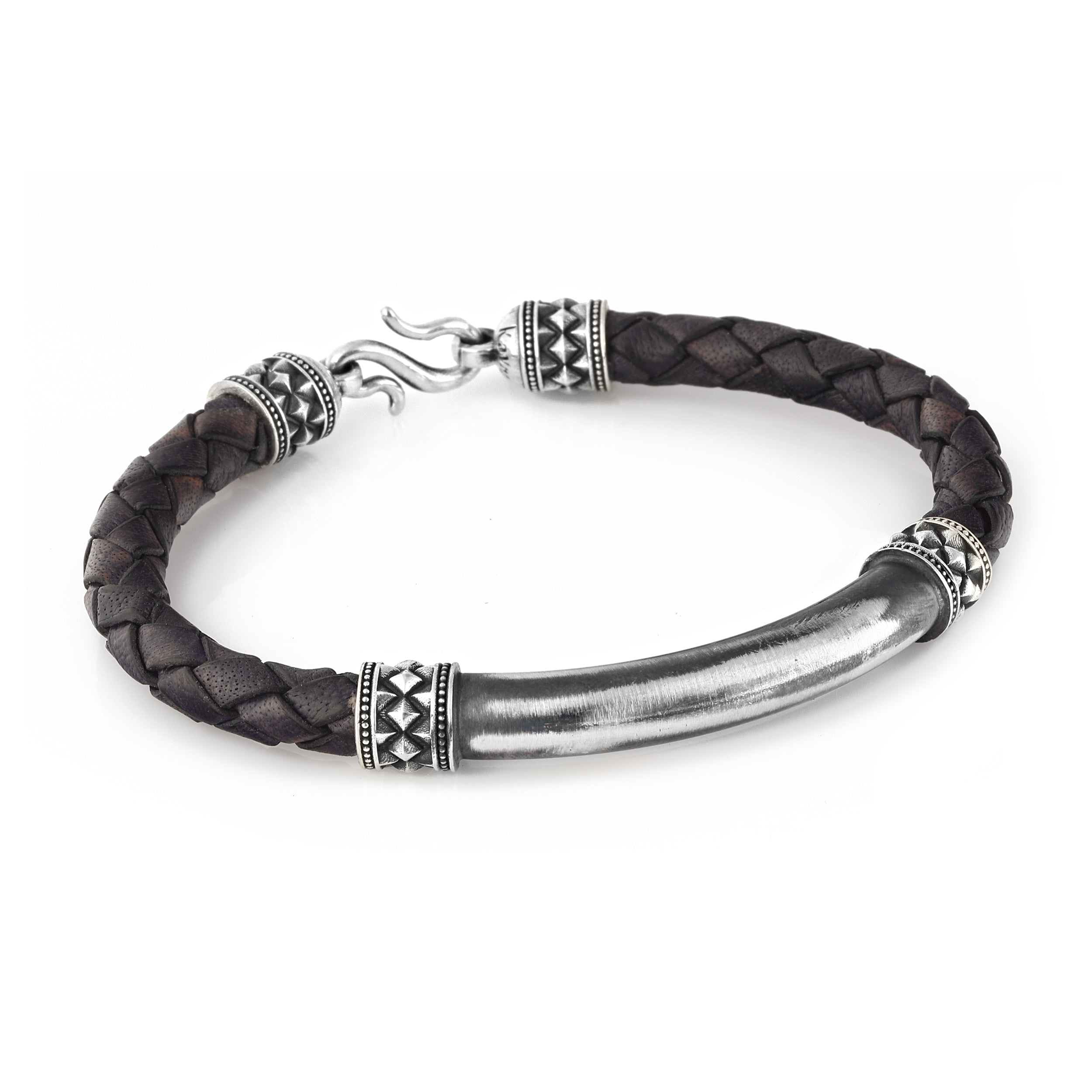 Ragnar Pipe Bridge Leather Bracelet in Sterling Silver