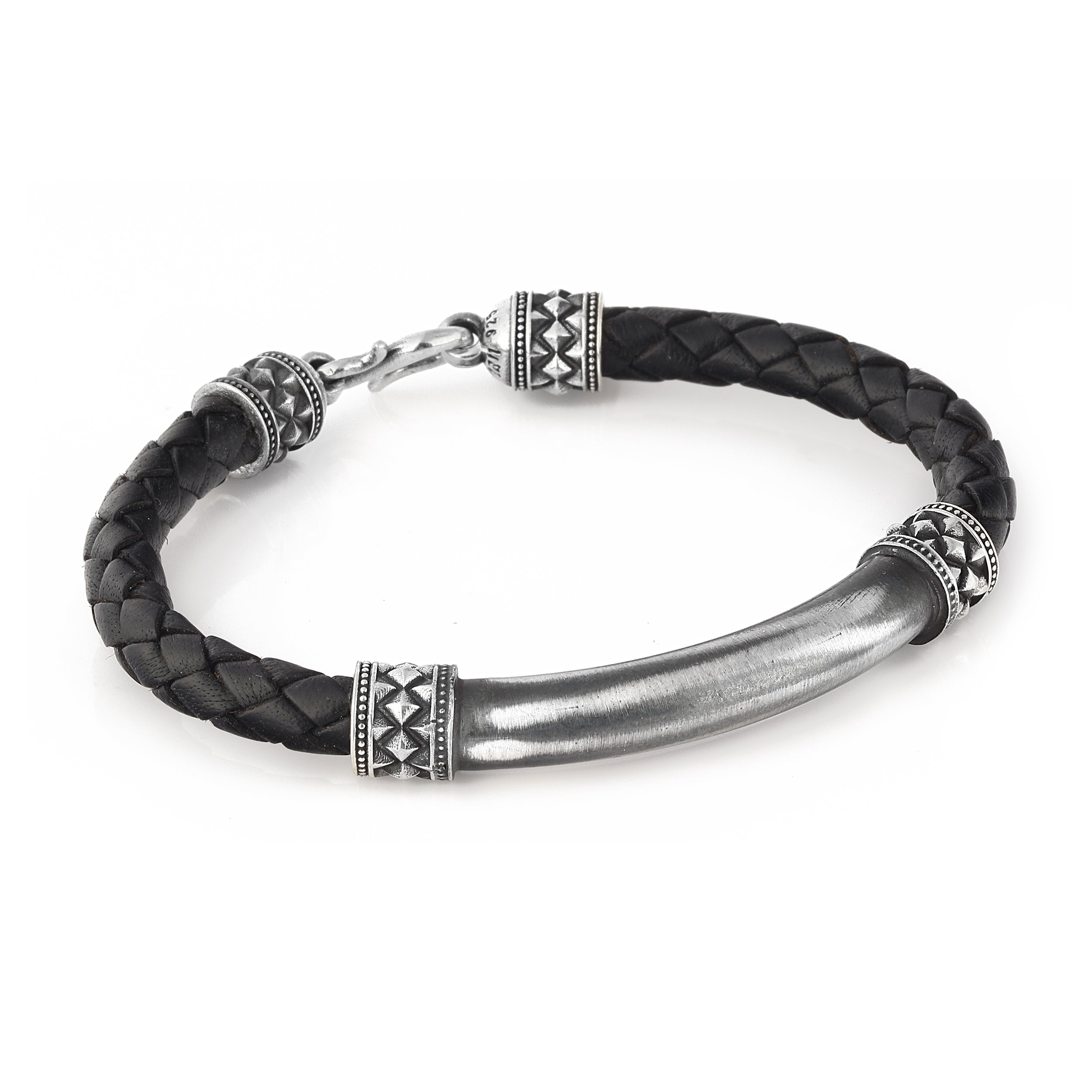 Ragnar Pipe Bridge Leather Bracelet in Sterling Silver