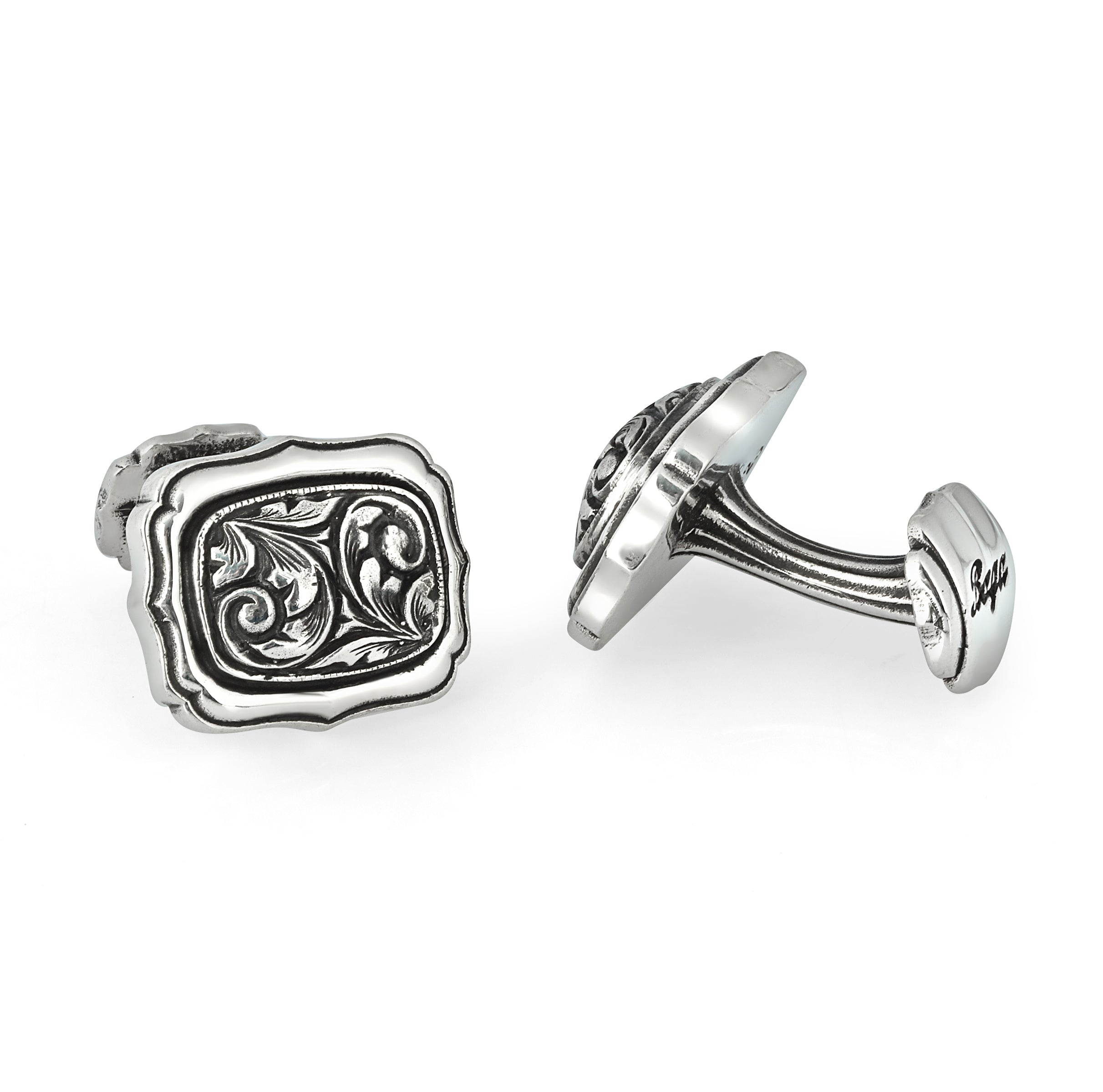Rectangle Radius Engraved Cufflinks in Sterling Silver