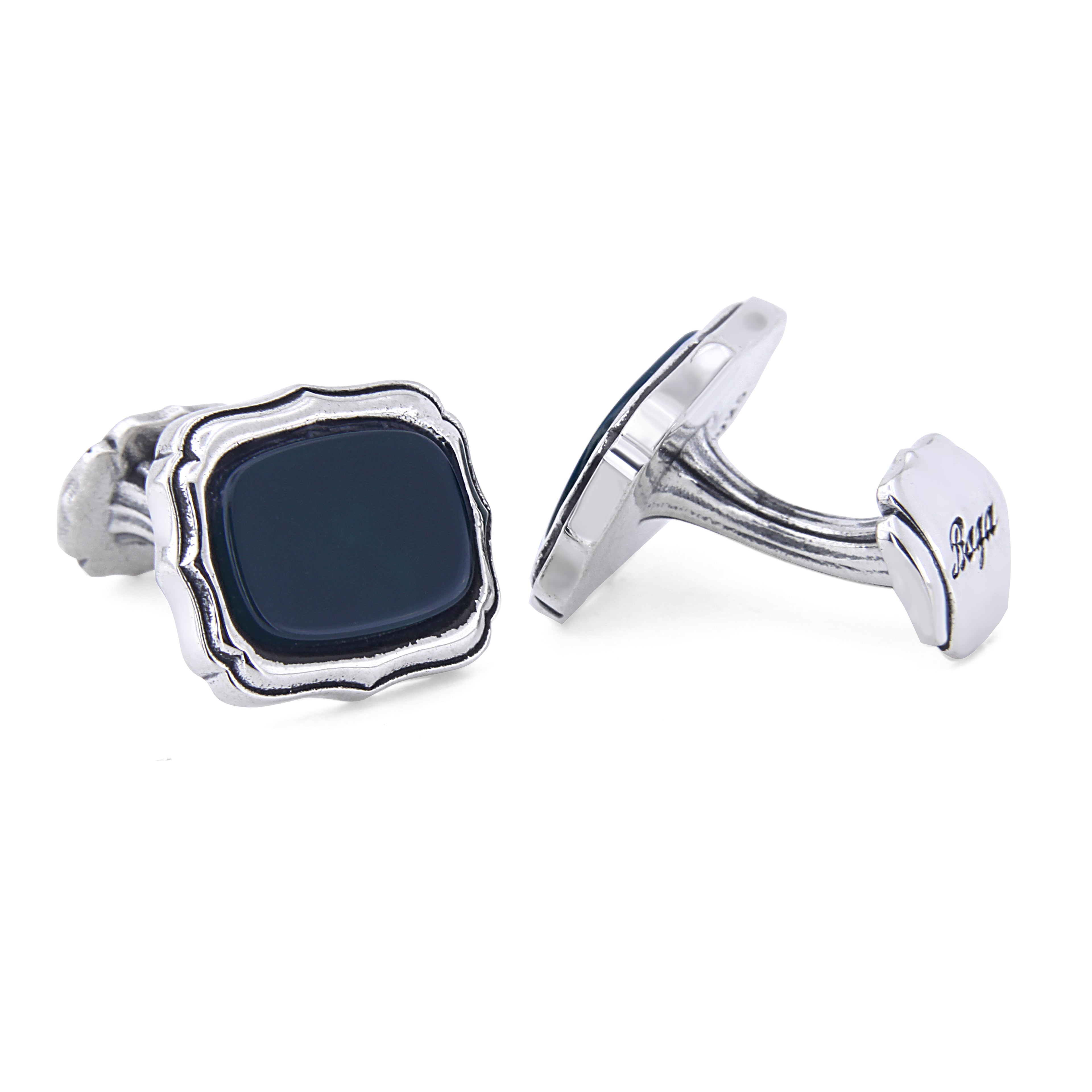 Rectangle Radius Gemstone Cufflinks in Sterling Silver