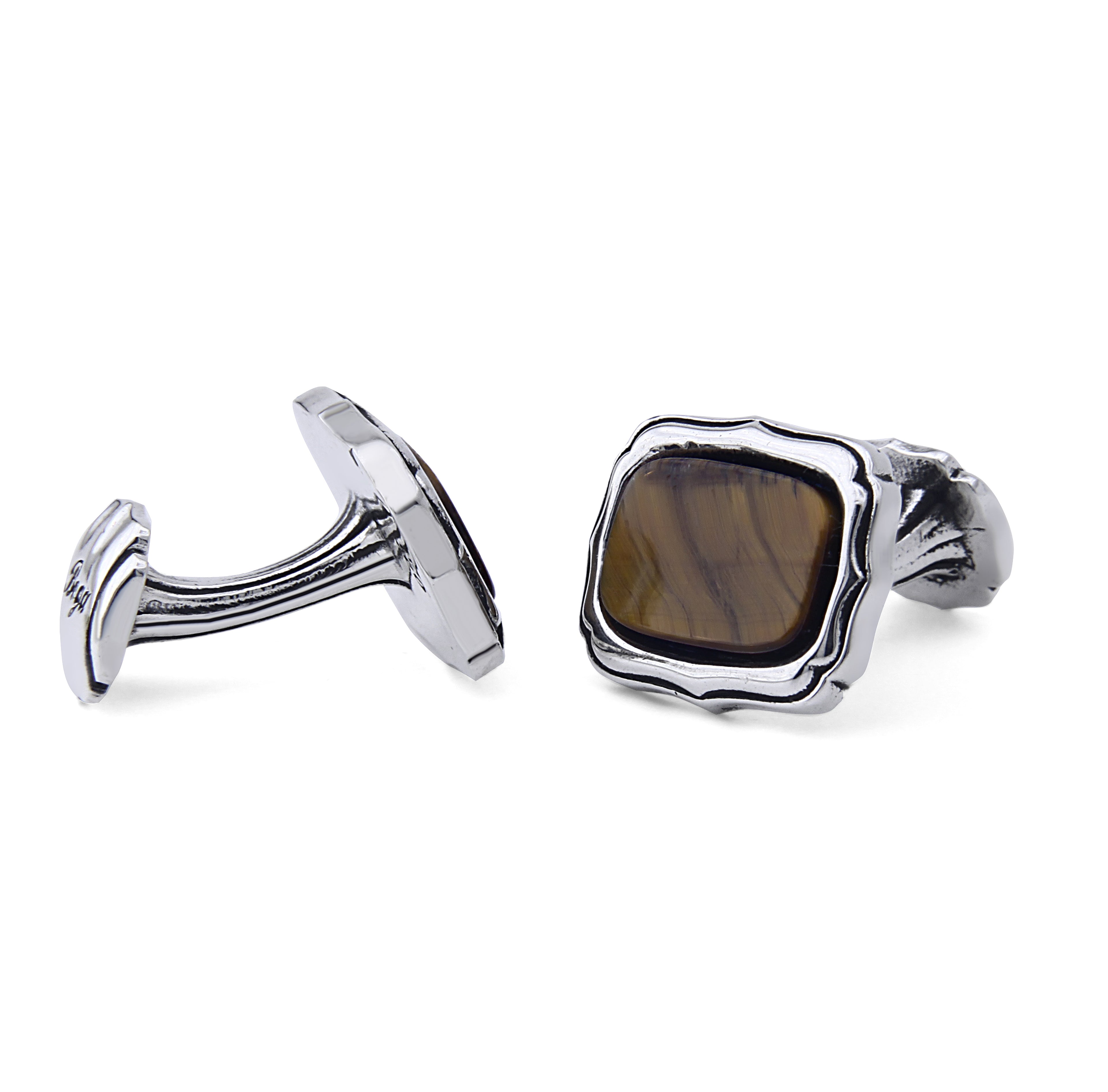 Rectangle Radius Gemstone Cufflinks in Sterling Silver
