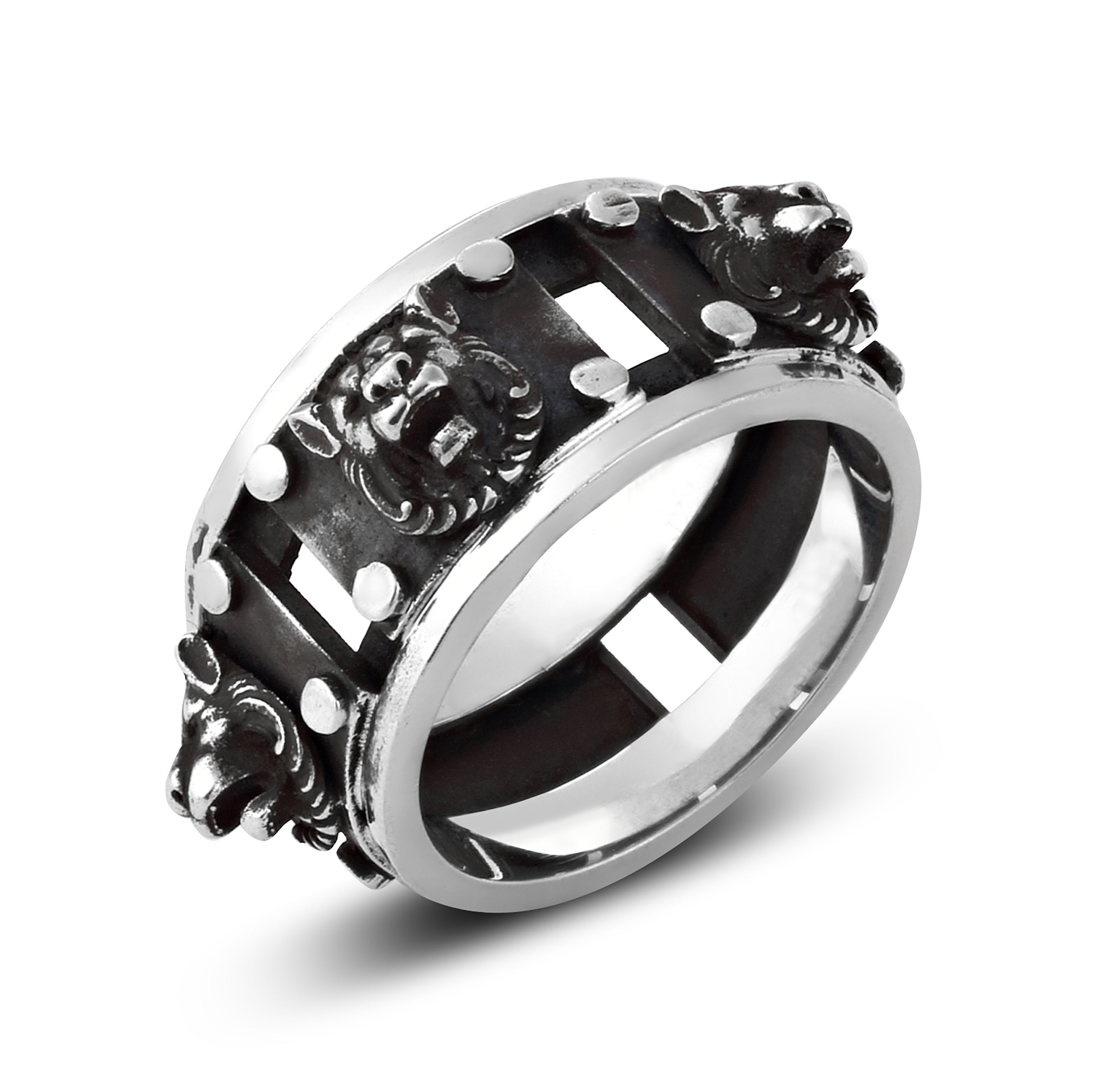 Rivet Lion Ring in Sterling Silver