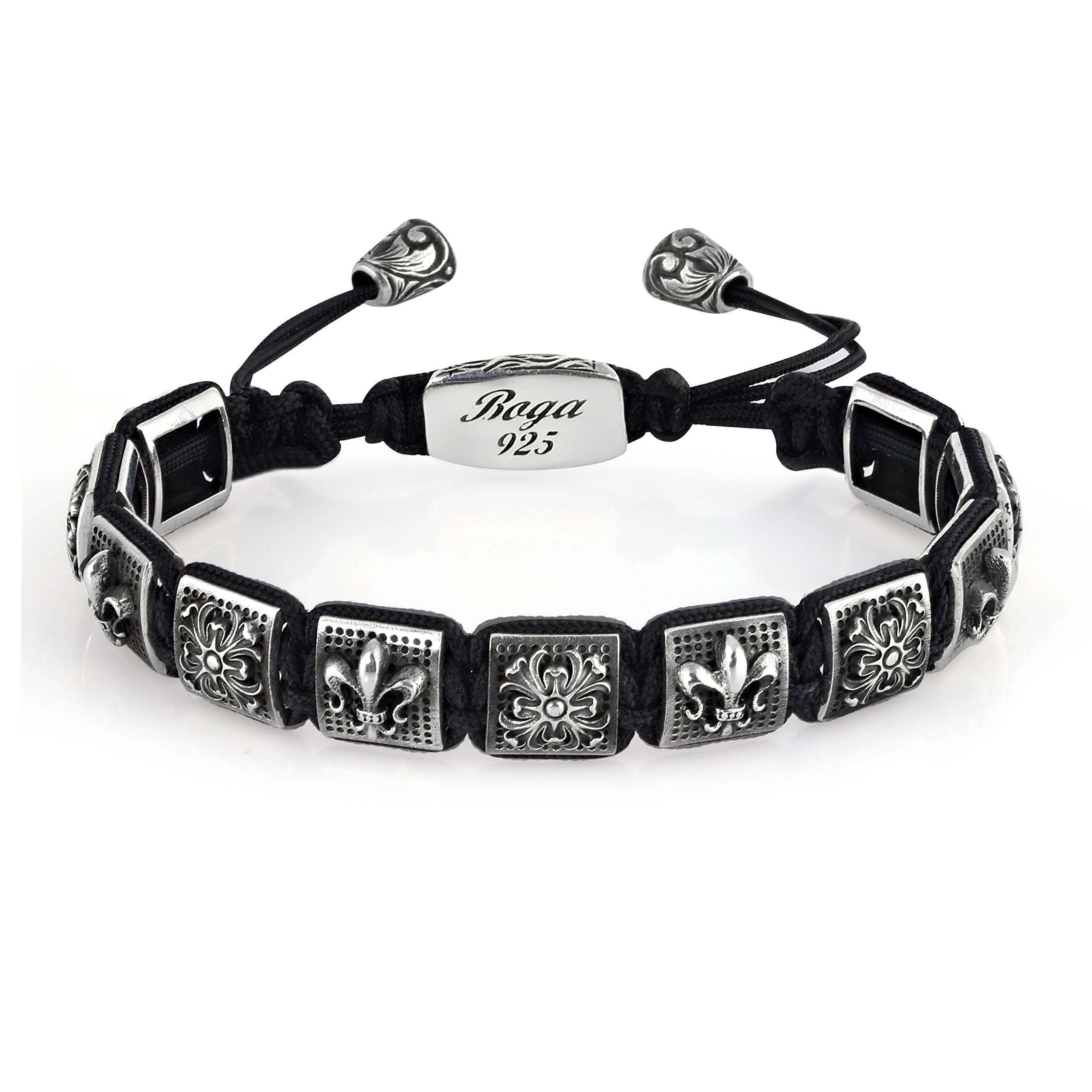 Rosette Fleur de Lis Macrame Bracelet in Sterling Silver