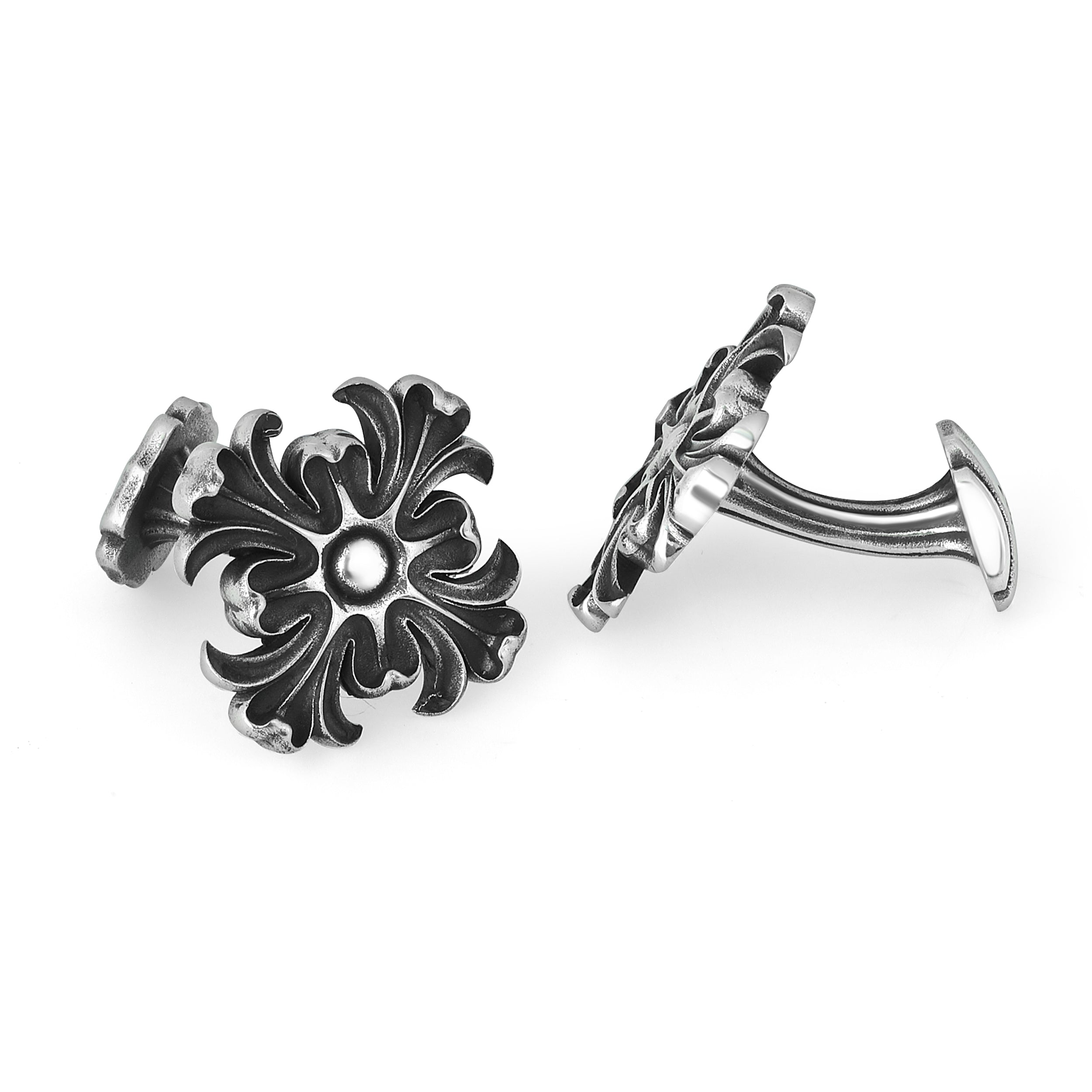 Rosette Round Cufflinks in Sterling Silver