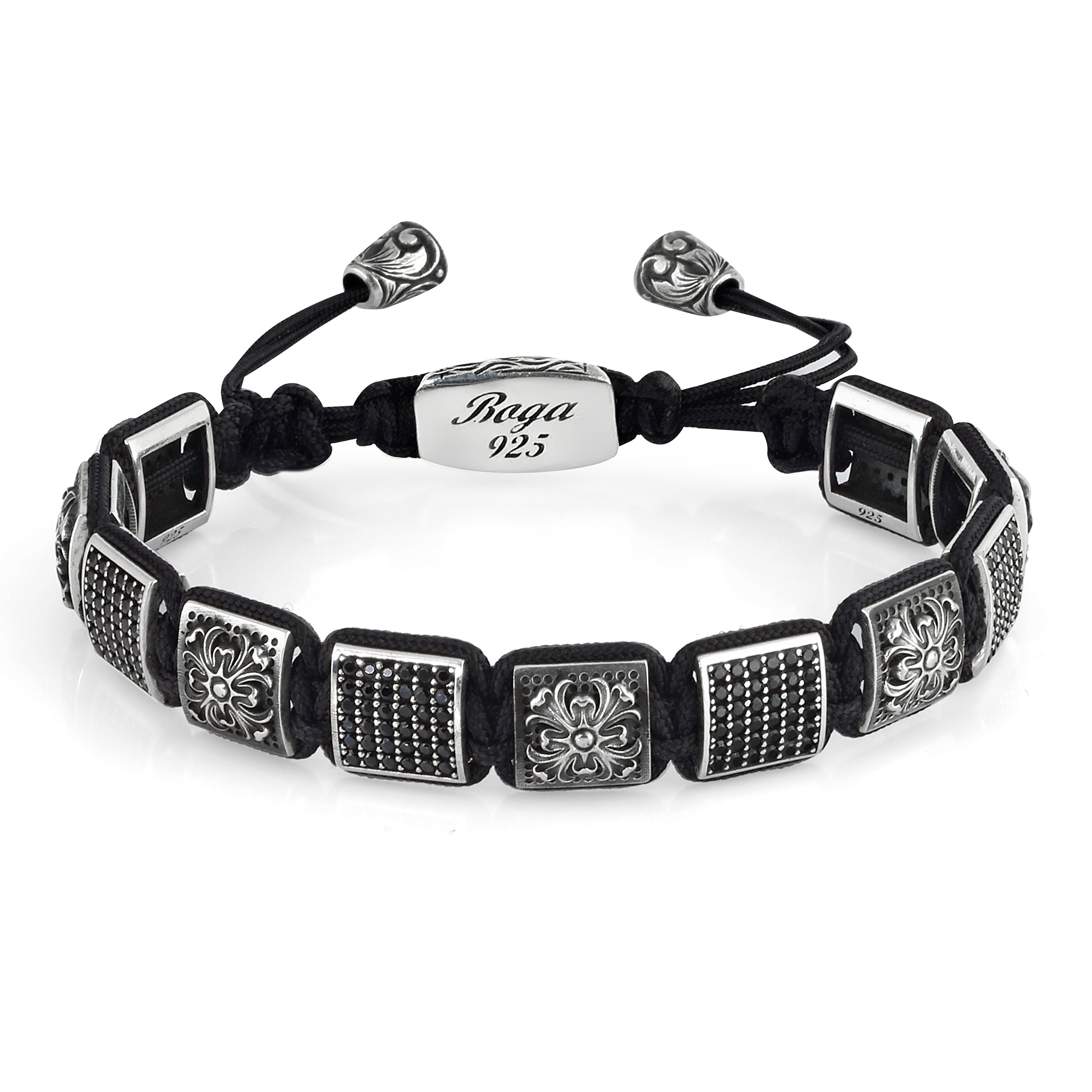 Rosette Zircon Macrame Bracelet in Sterling Silver
