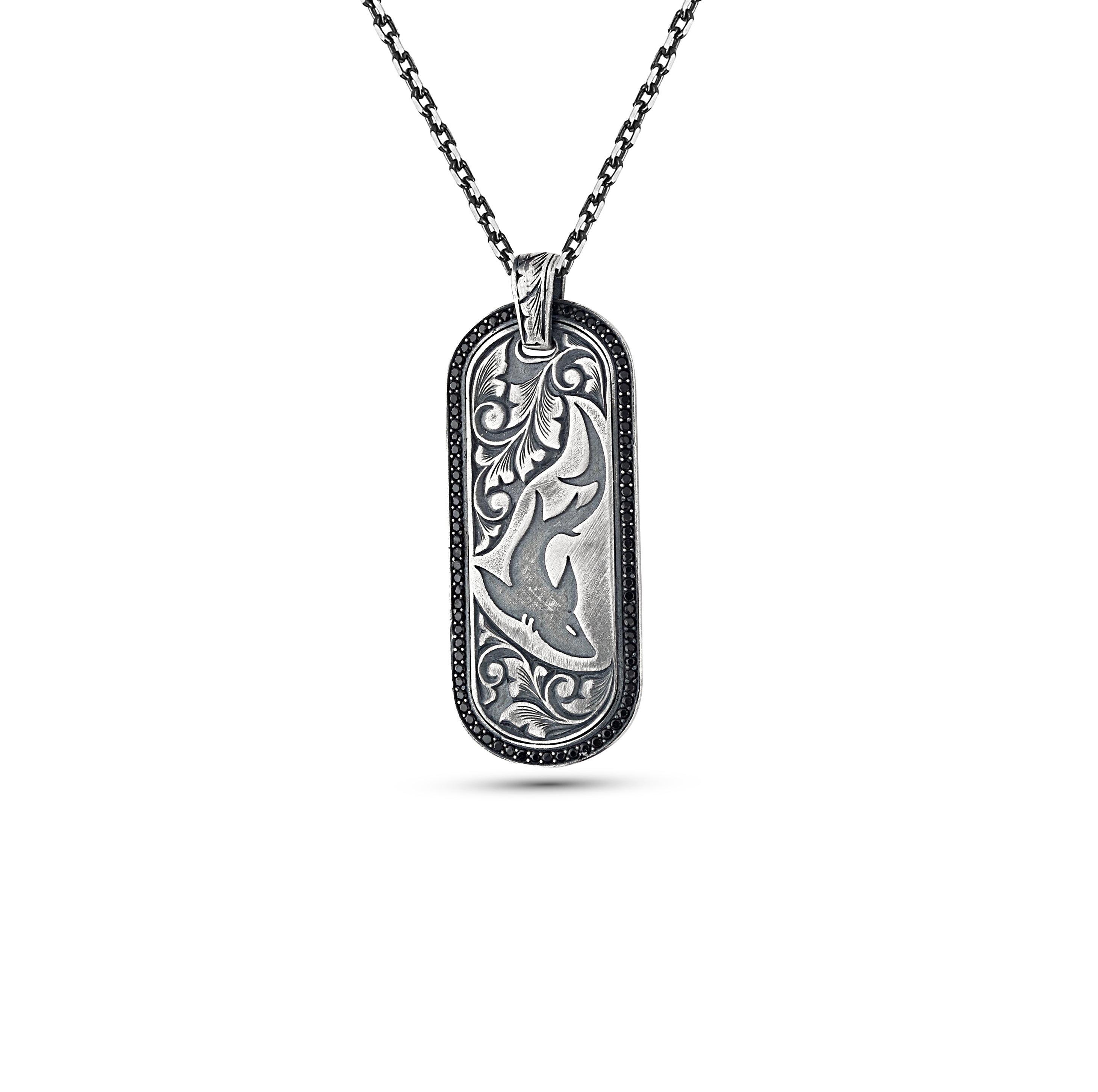 Shark Zircon Necklace in Sterling Silver