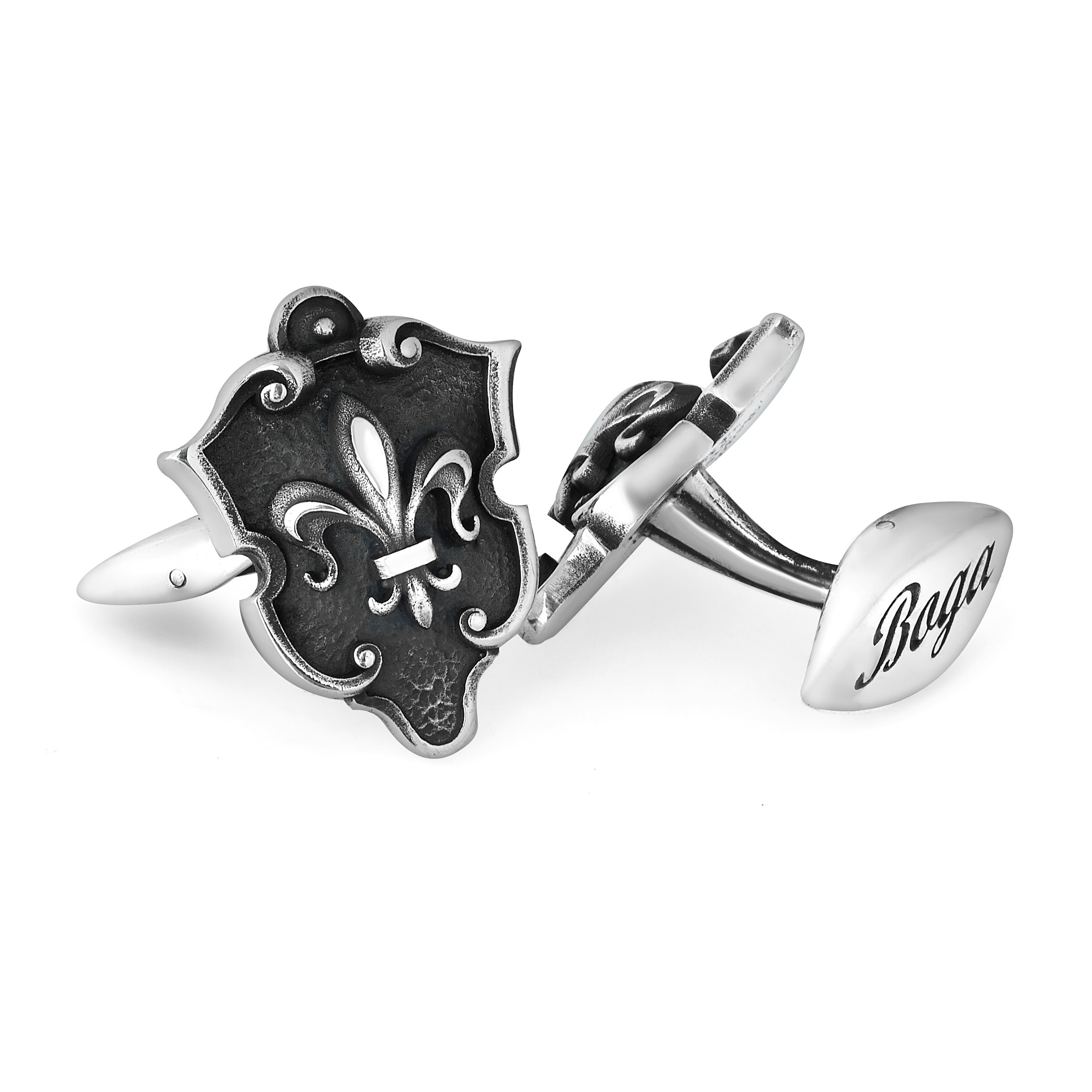 Shield Fleur de Lis Cufflinks in Sterling Silver