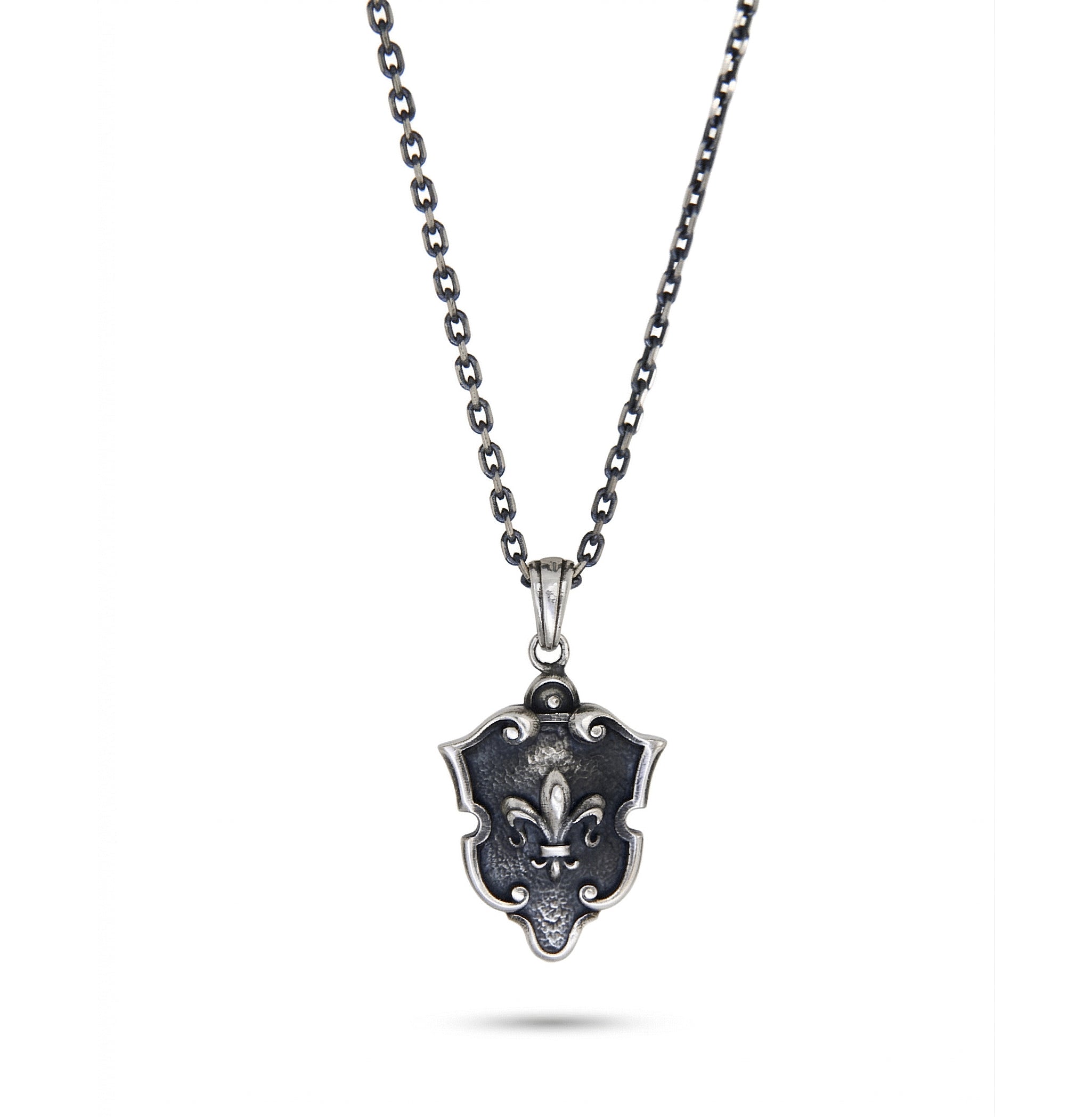 Shield Fleur de Lis Necklace in Sterling Silver