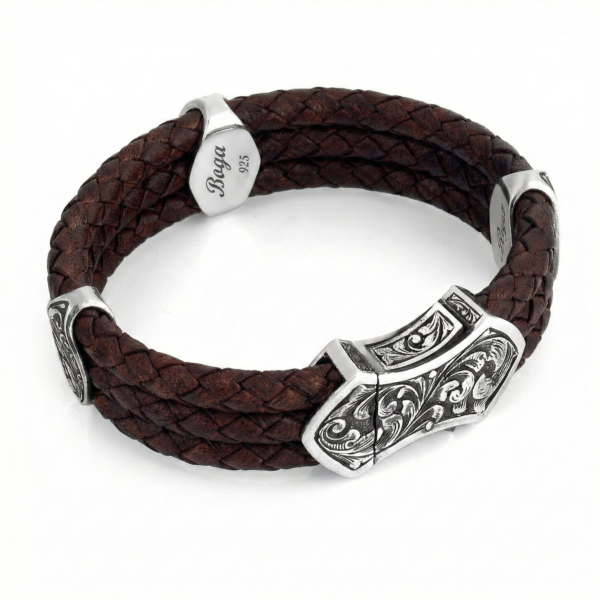 Side Lock Engraved Hmpr Braided 3g Bracelet in Sterling Silver