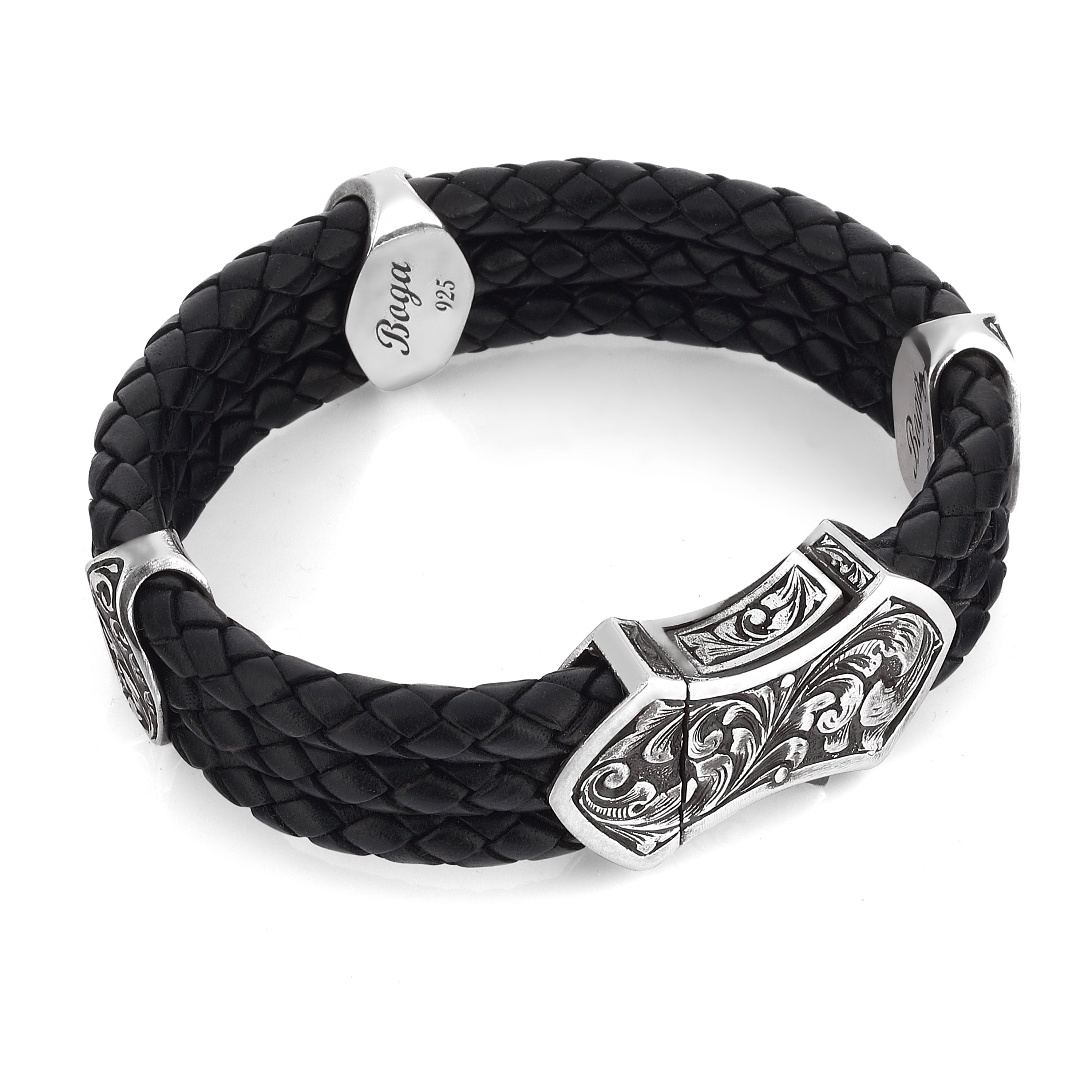 Side Lock Engraved Hmpr Braided 3g Bracelet in Sterling Silver