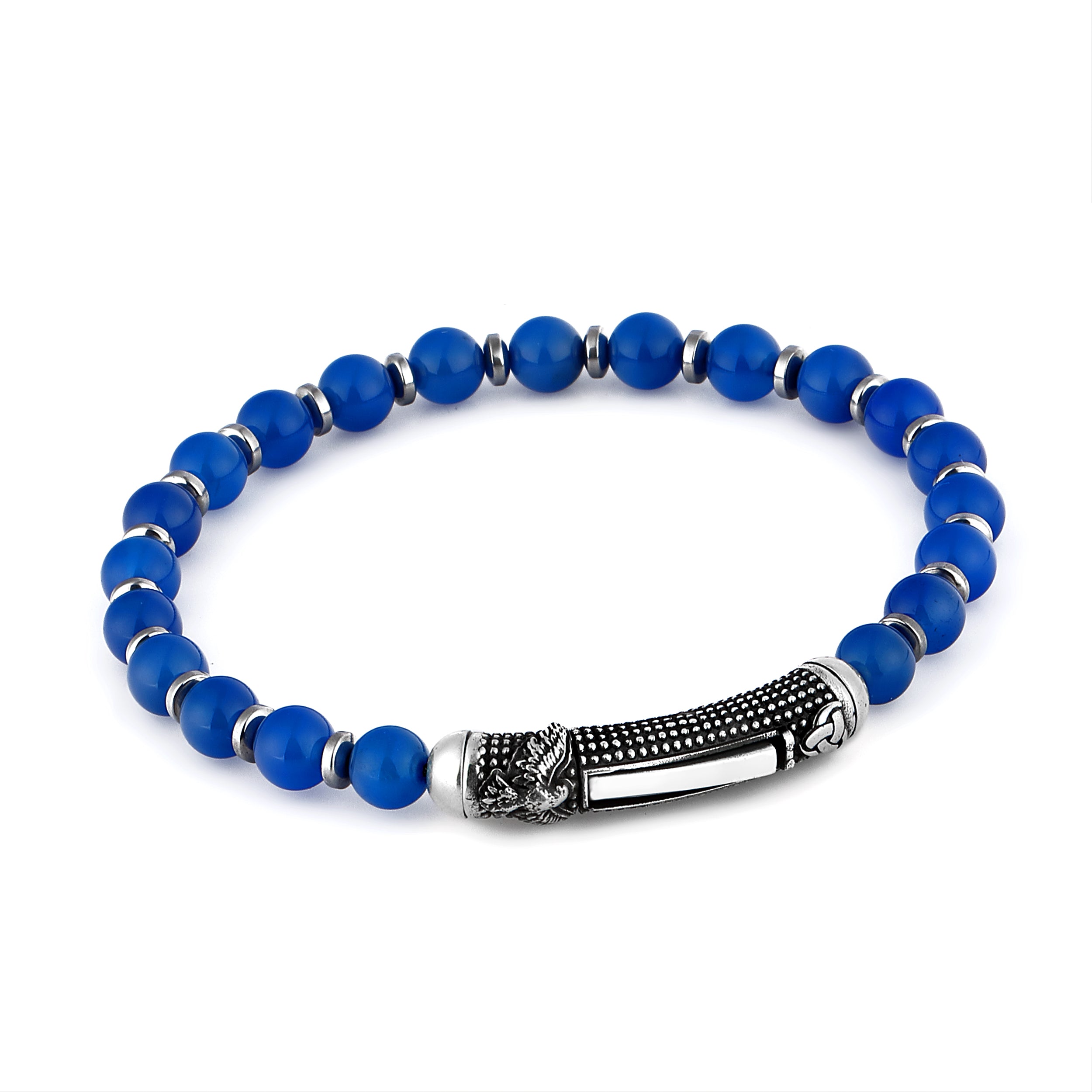 Single Lock Eagle Gem Stone Bracelet in Sterling Silver