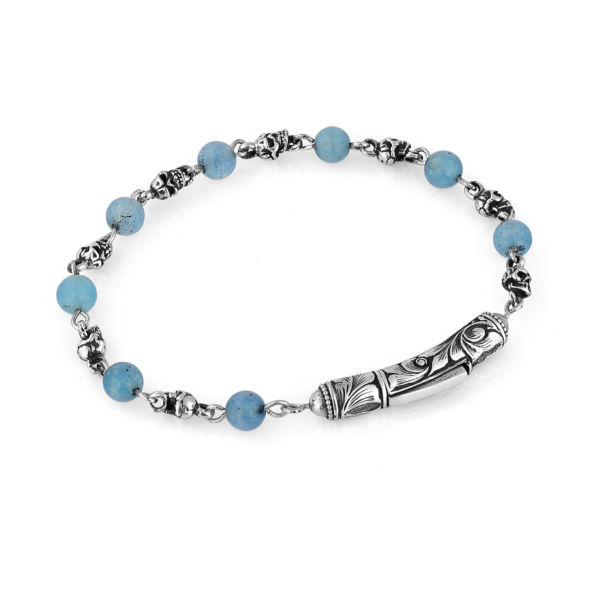Single Lock-ms Long Skull Gemstone Bracelet in Sterling Silver