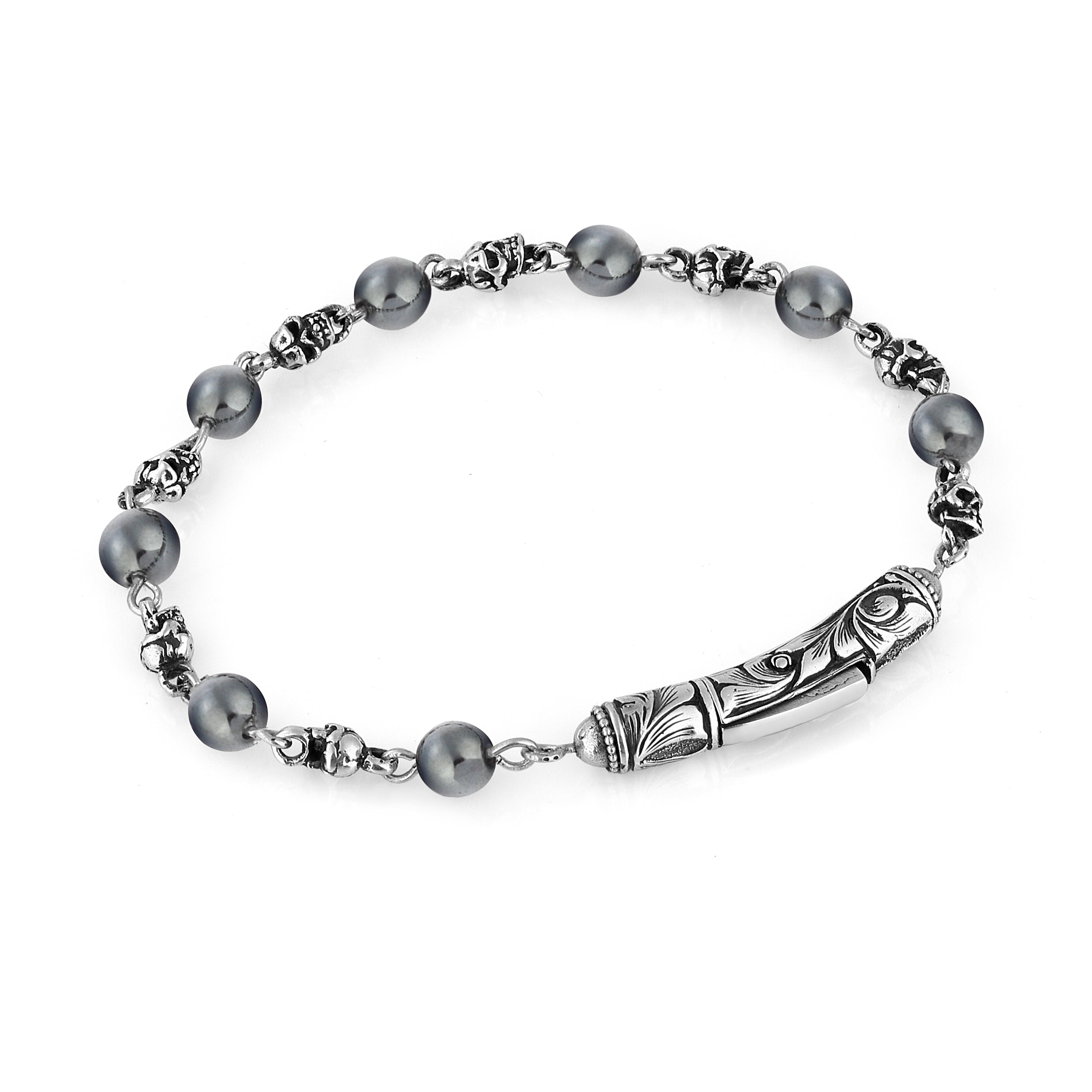 Single Lock-ms Long Skull Gemstone Bracelet in Sterling Silver