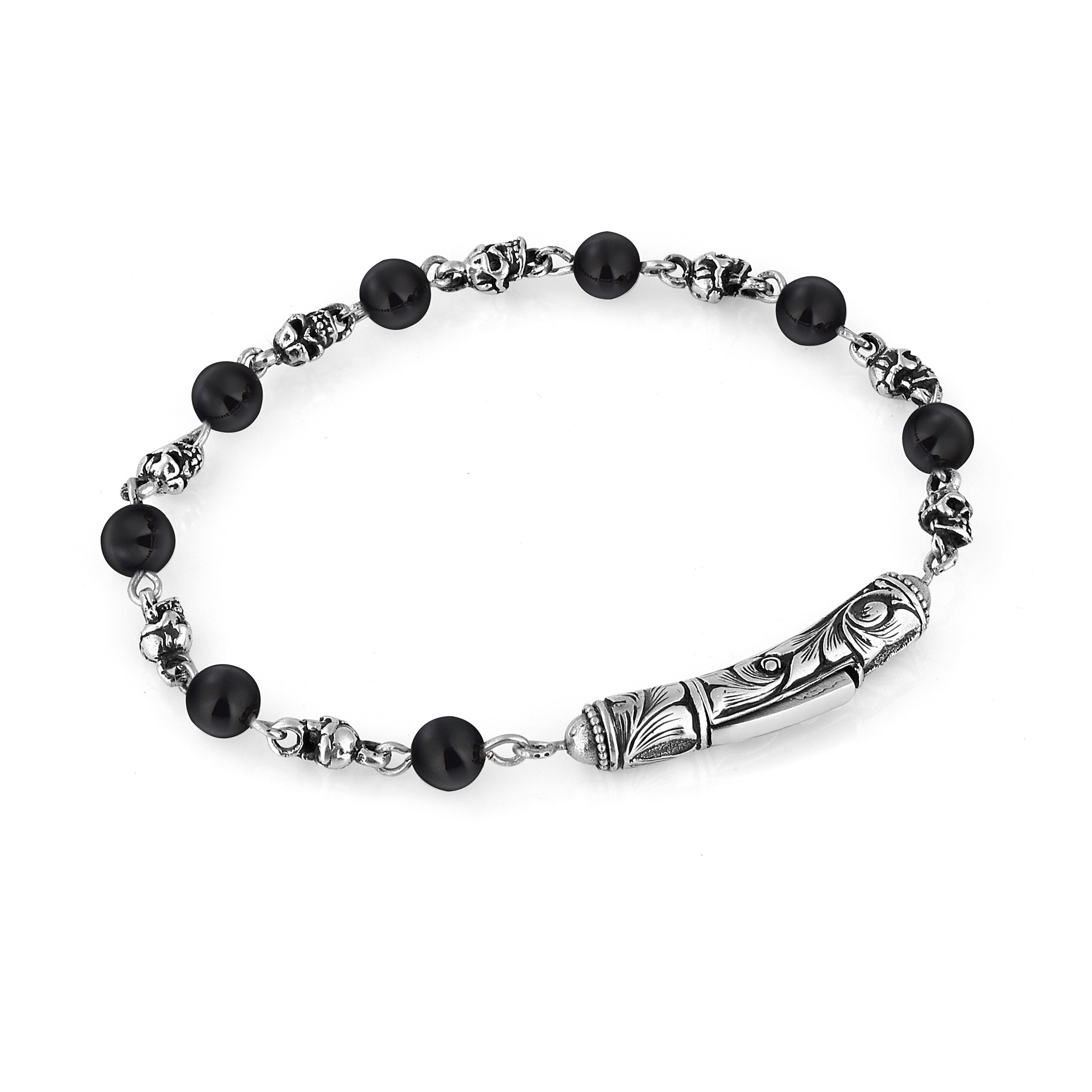 Single Lock-ms Long Skull Gemstone Bracelet in Sterling Silver