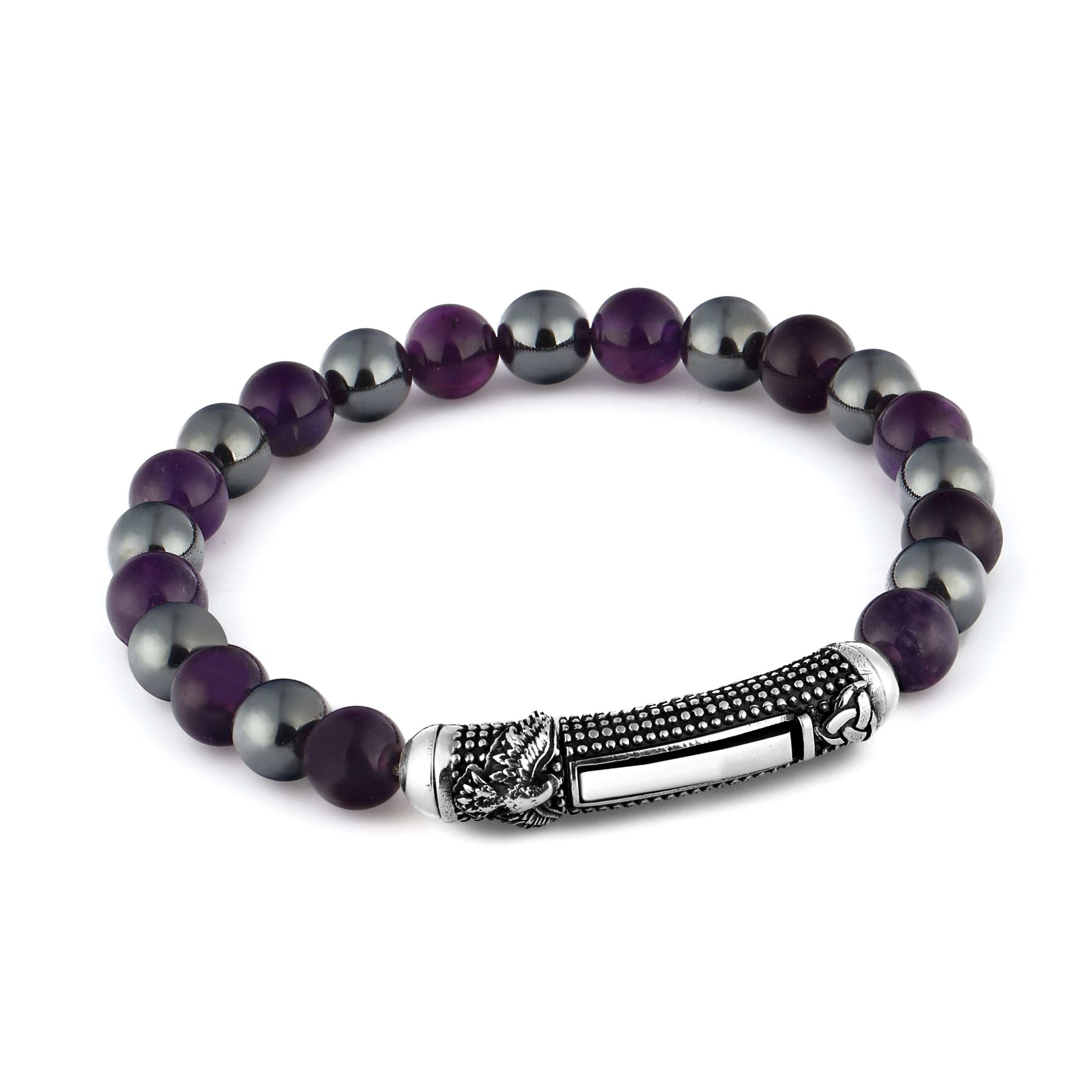 Single Lock Eagle Gem Stone Bracelet in Sterling Silver