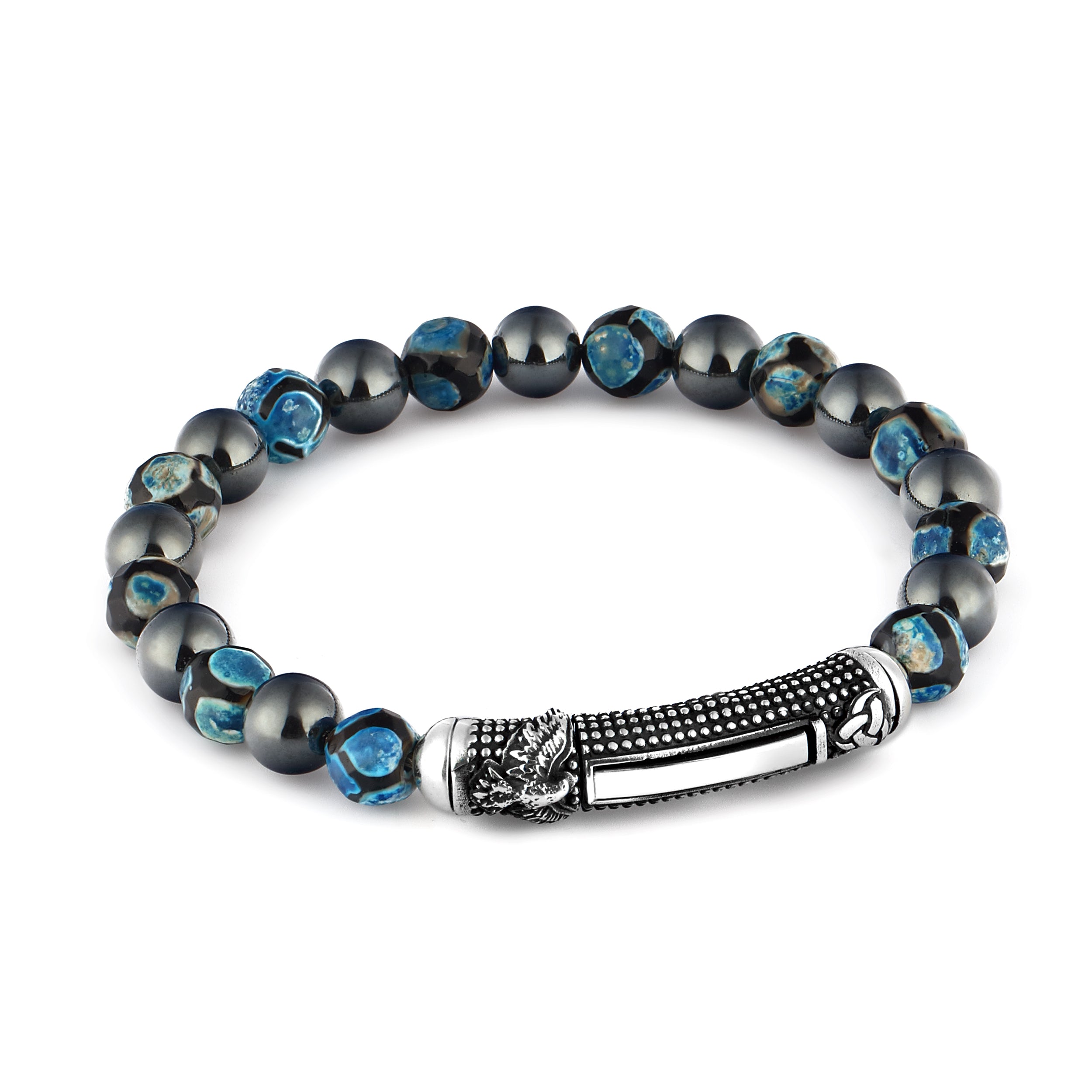 Single Lock Eagle Gem Stone Bracelet in Sterling Silver