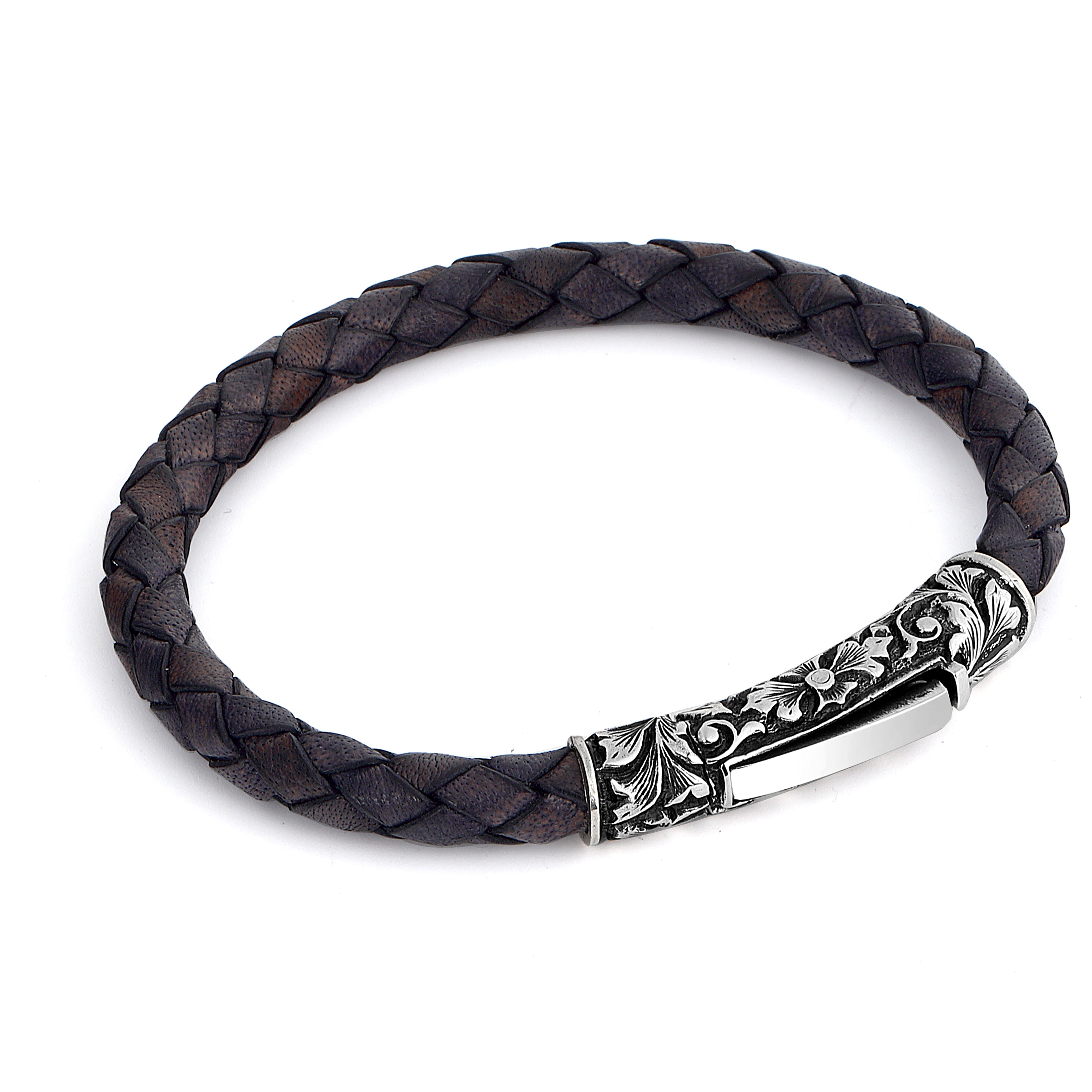 Single Lock Long Engraved Bracelet in Sterling Silver
