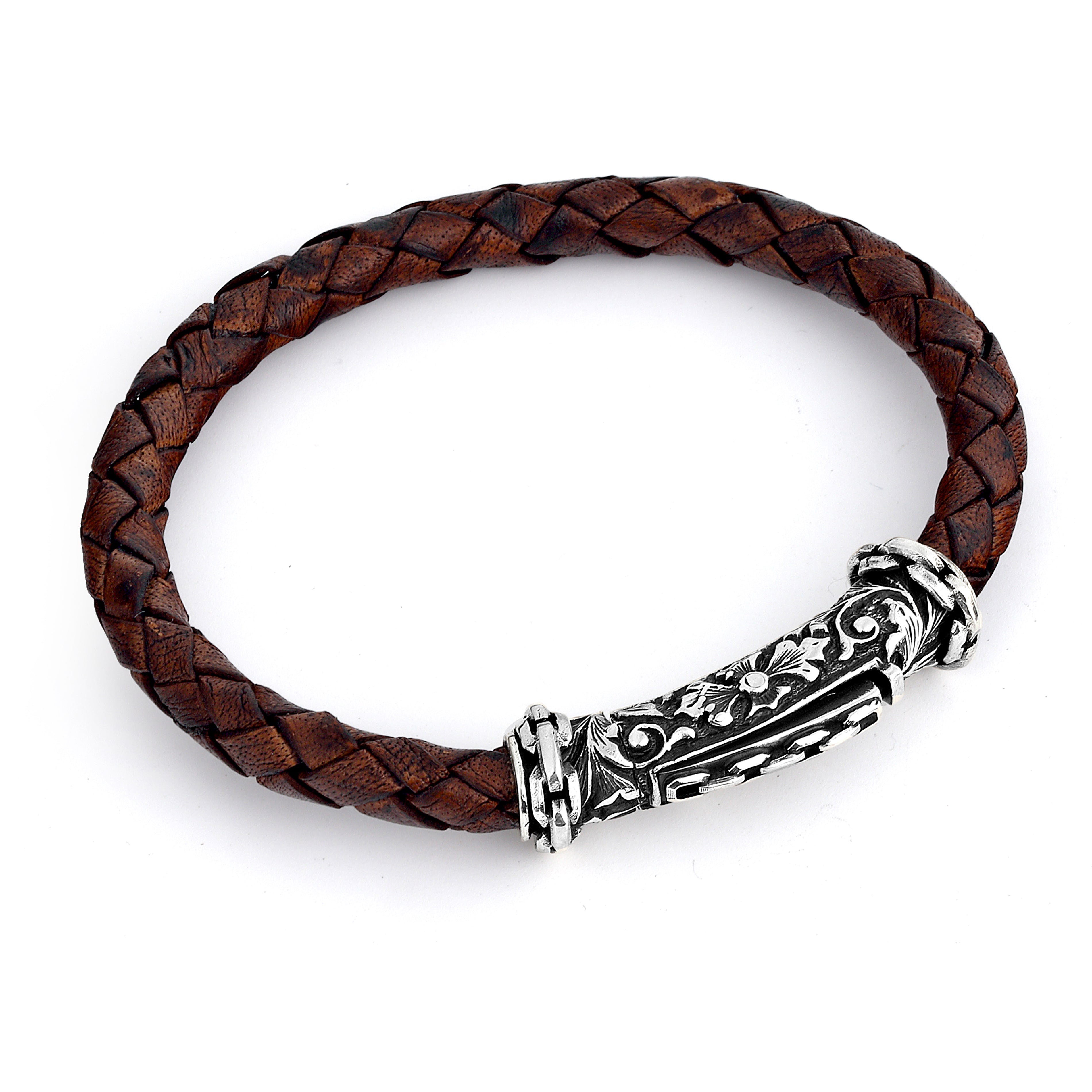 Single Lock Long Engraved Chain Bracelet in Sterling Silver
