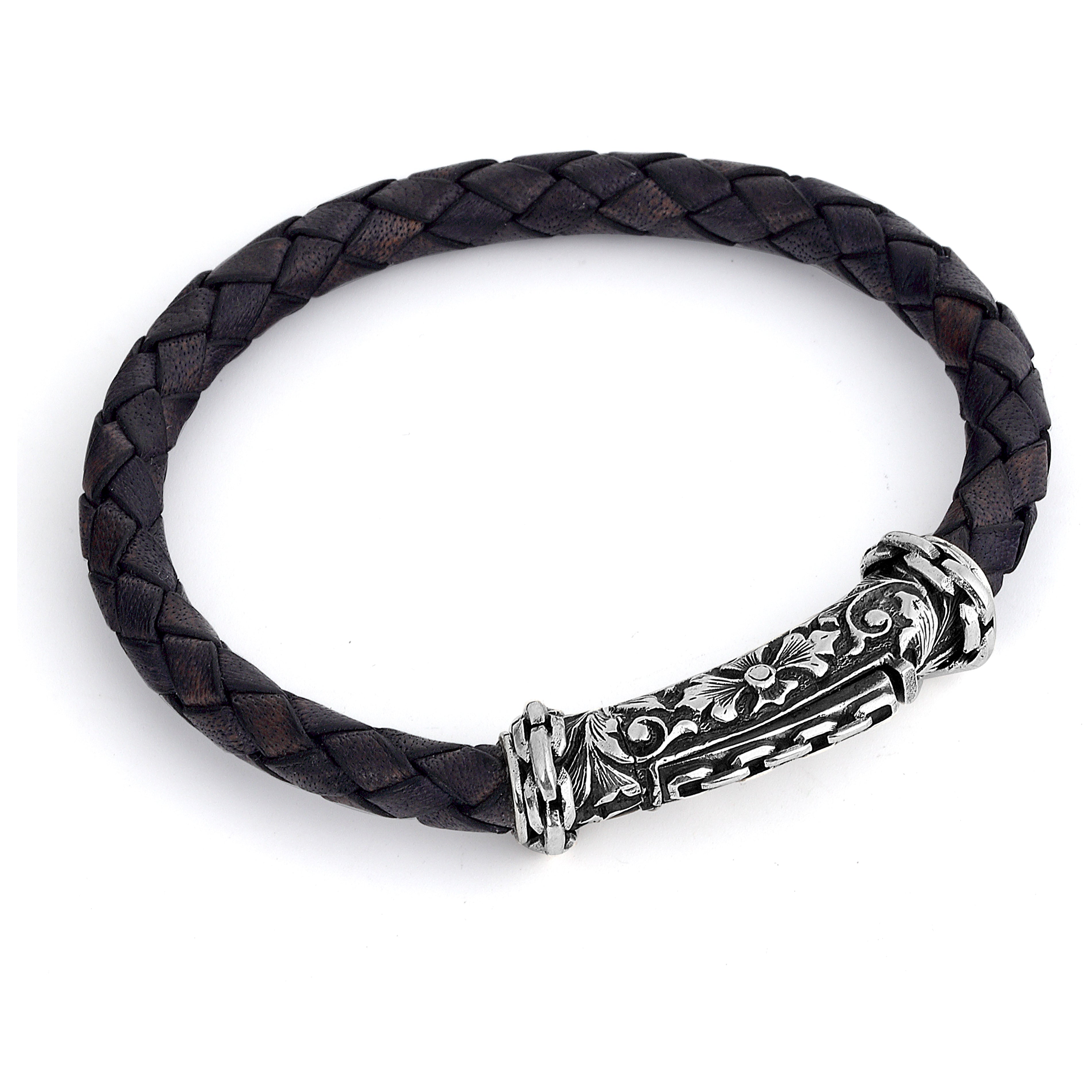 Single Lock Long Engraved Chain Bracelet in Sterling Silver