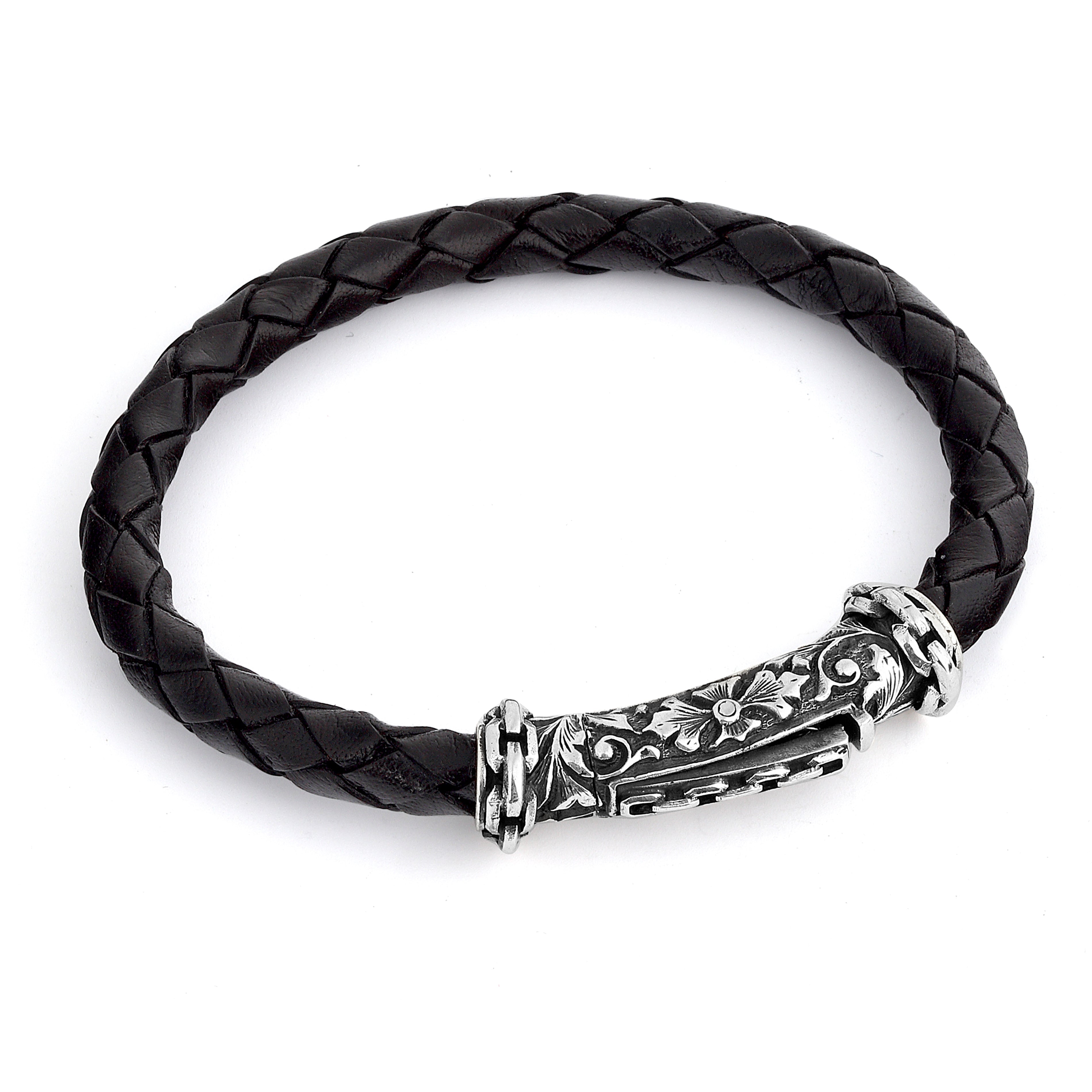 Single Lock Long Engraved Chain Bracelet in Sterling Silver