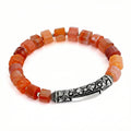 Single Lock Long Engraved Gemstone Bracelet in Sterling Silver