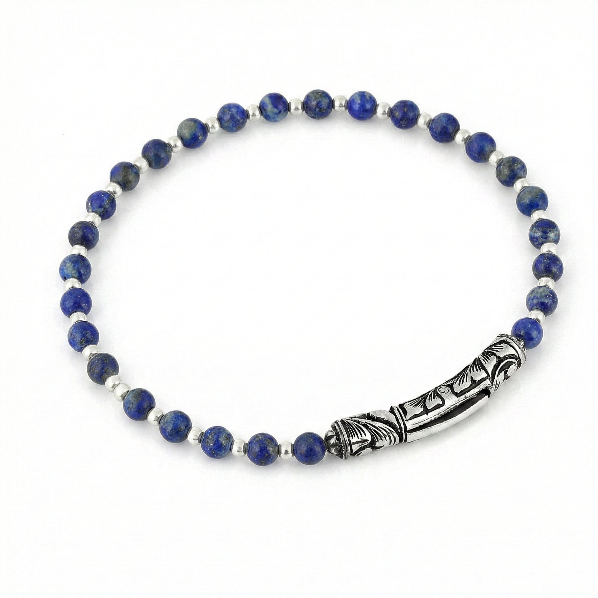 Single Lock Long Gem Stone Bracelet in Sterling Silver