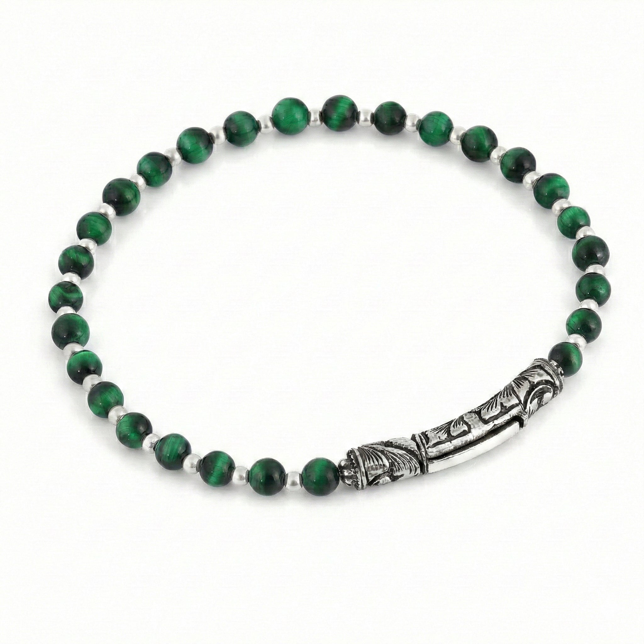 Single Lock Long Gem Stone Bracelet in Sterling Silver